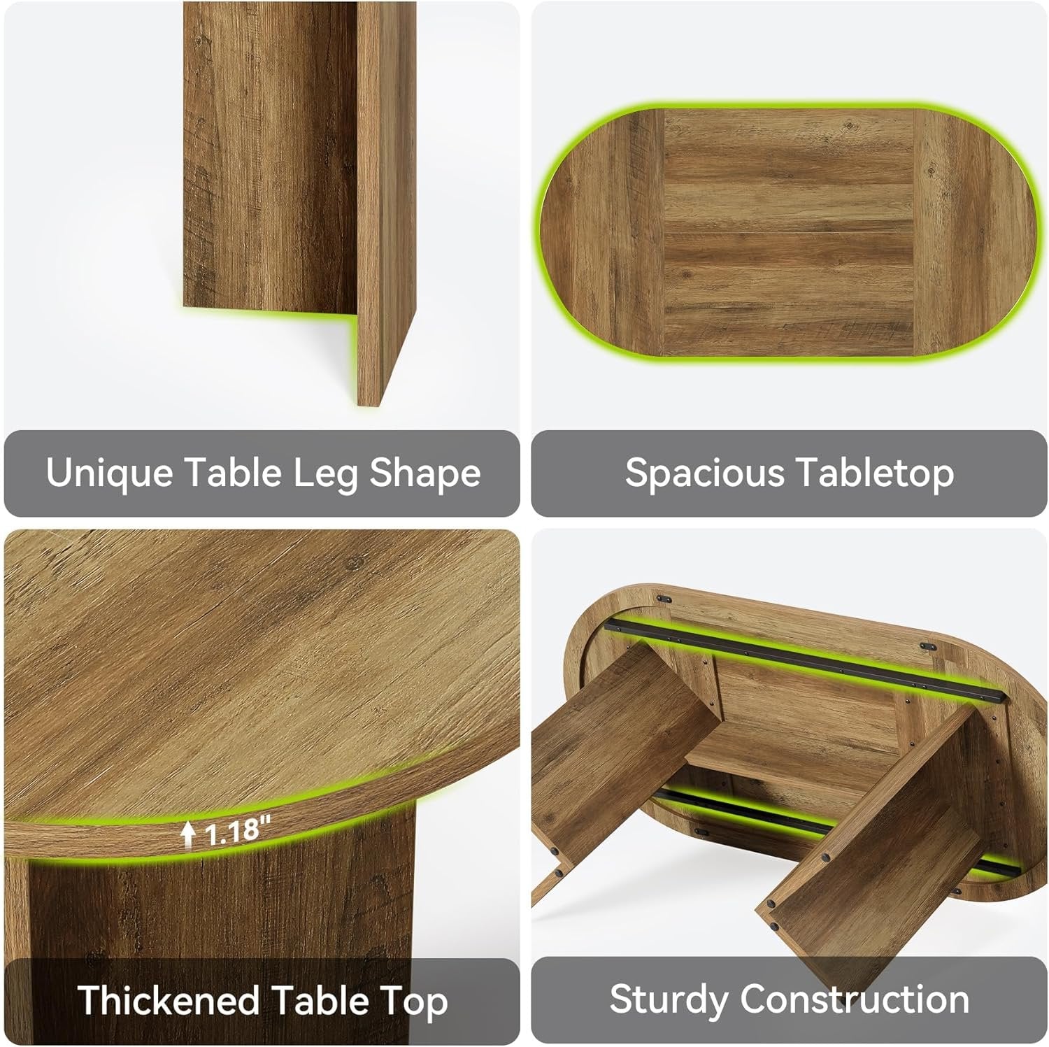 Tribesigns Mesa de comedor ovalada rústica de 160 cm para 4-6 personas