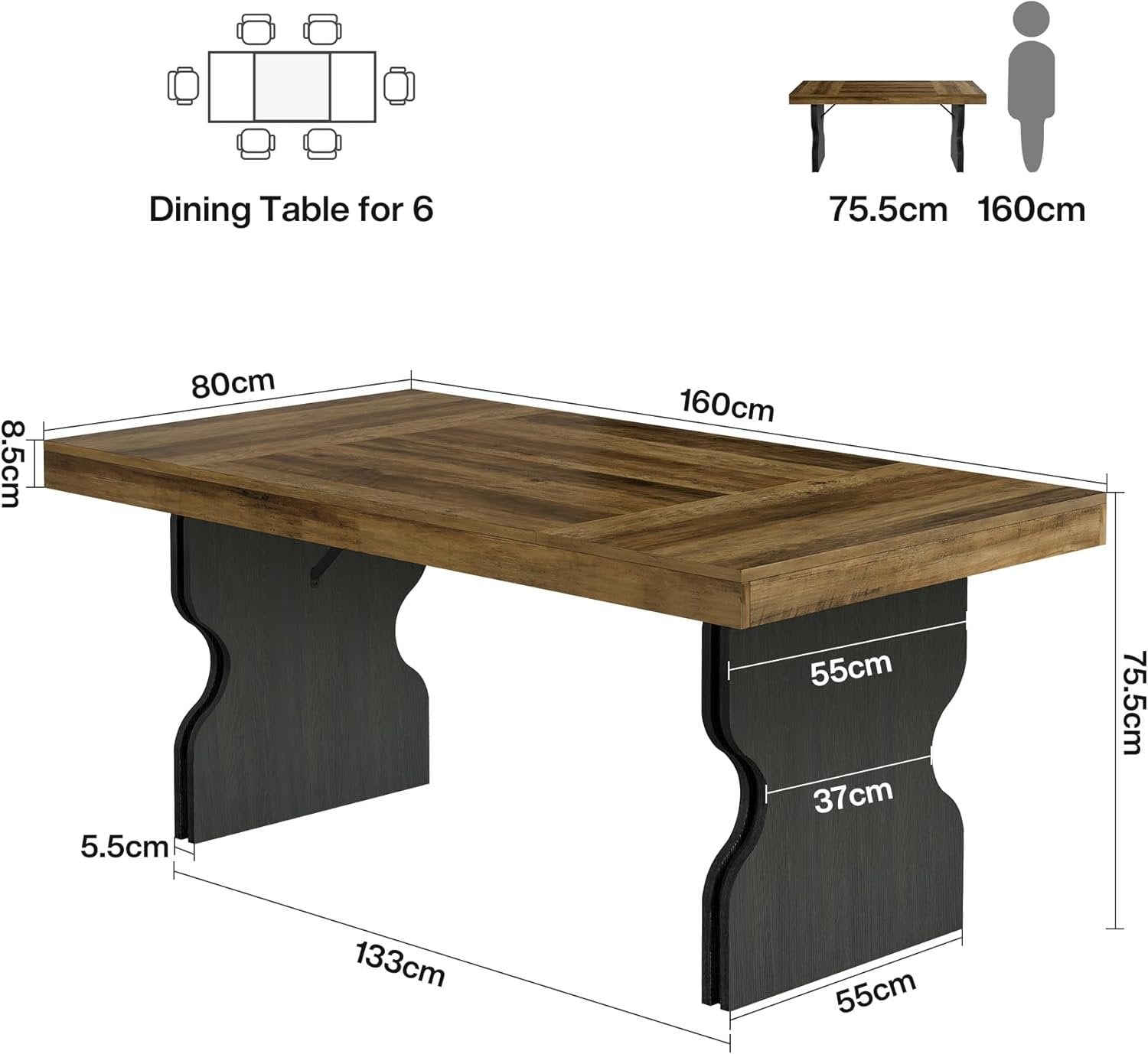 Tribesigns Mesa de comedor rectangular rústica de 160 cm para 4-6 personas
