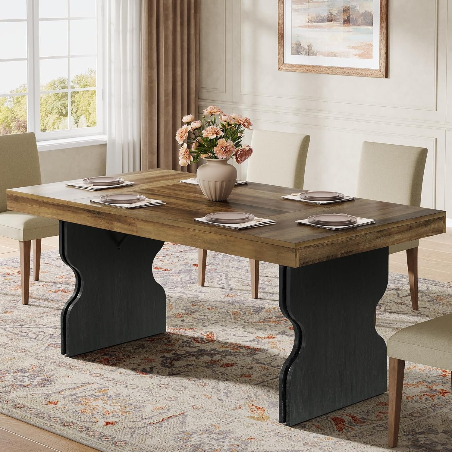 Tribesigns Mesa de comedor rectangular rústica de 160 cm para 4-6 personas