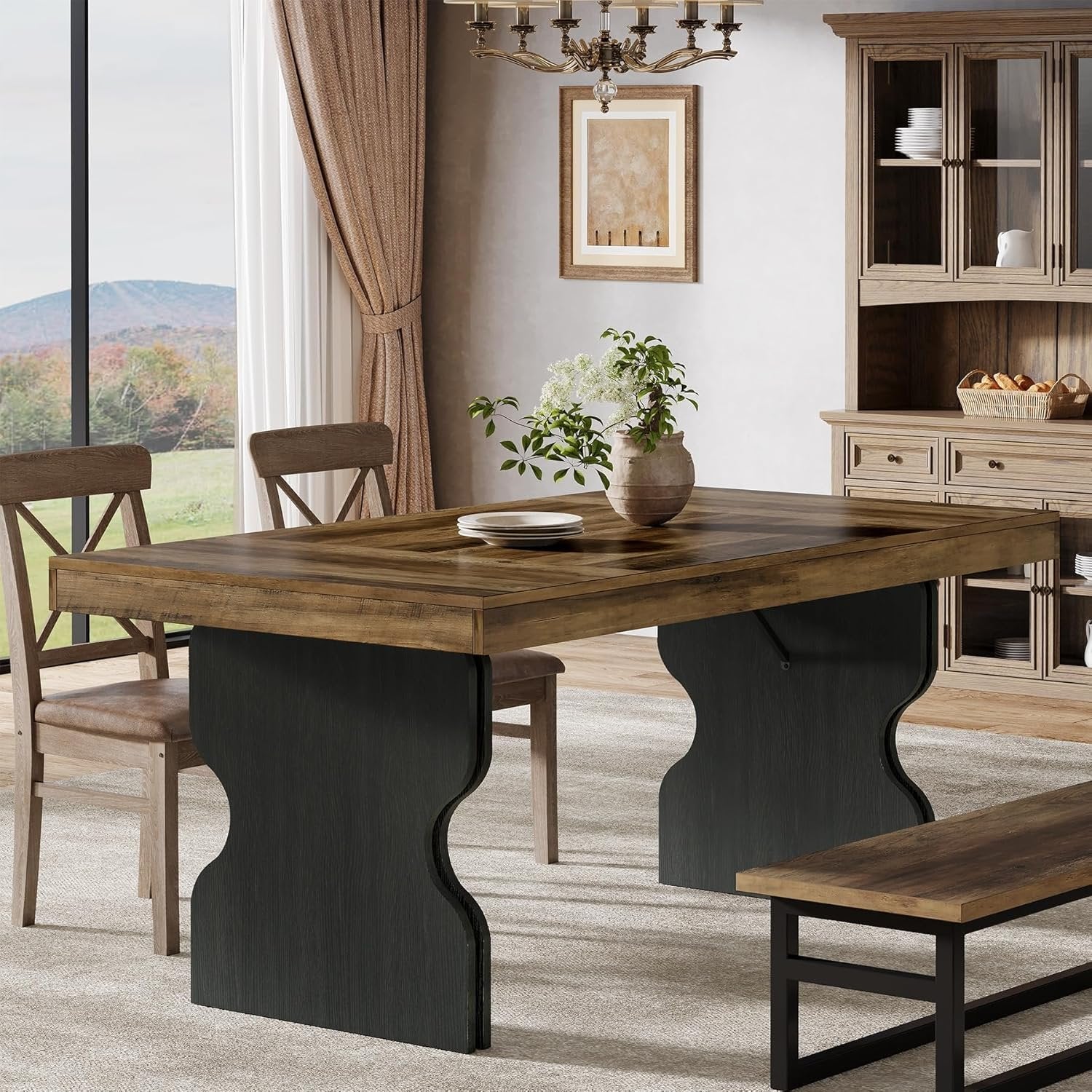 Tribesigns Mesa de comedor rectangular rústica de 160 cm para 4-6 personas