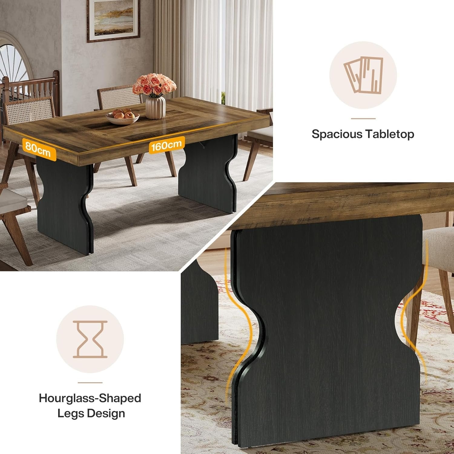 Tribesigns Mesa de comedor rectangular rústica de 160 cm para 4-6 personas