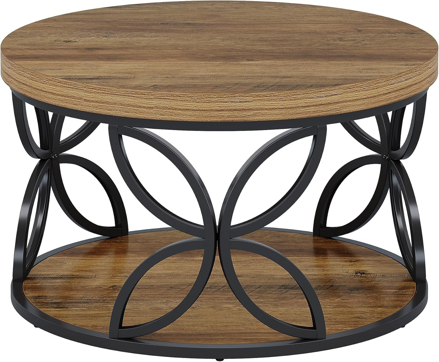 Tribesigns Mesa de centro redonda de 80 cm con espacio de almacenamiento, Mesa de salón de 2 niveles