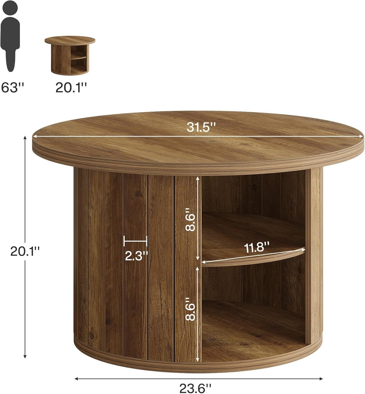 Tribesigns Mesa de Centro Redonda de 2 Niveles, Mesa de Café Industrial de 80 cm para Sala de Estar