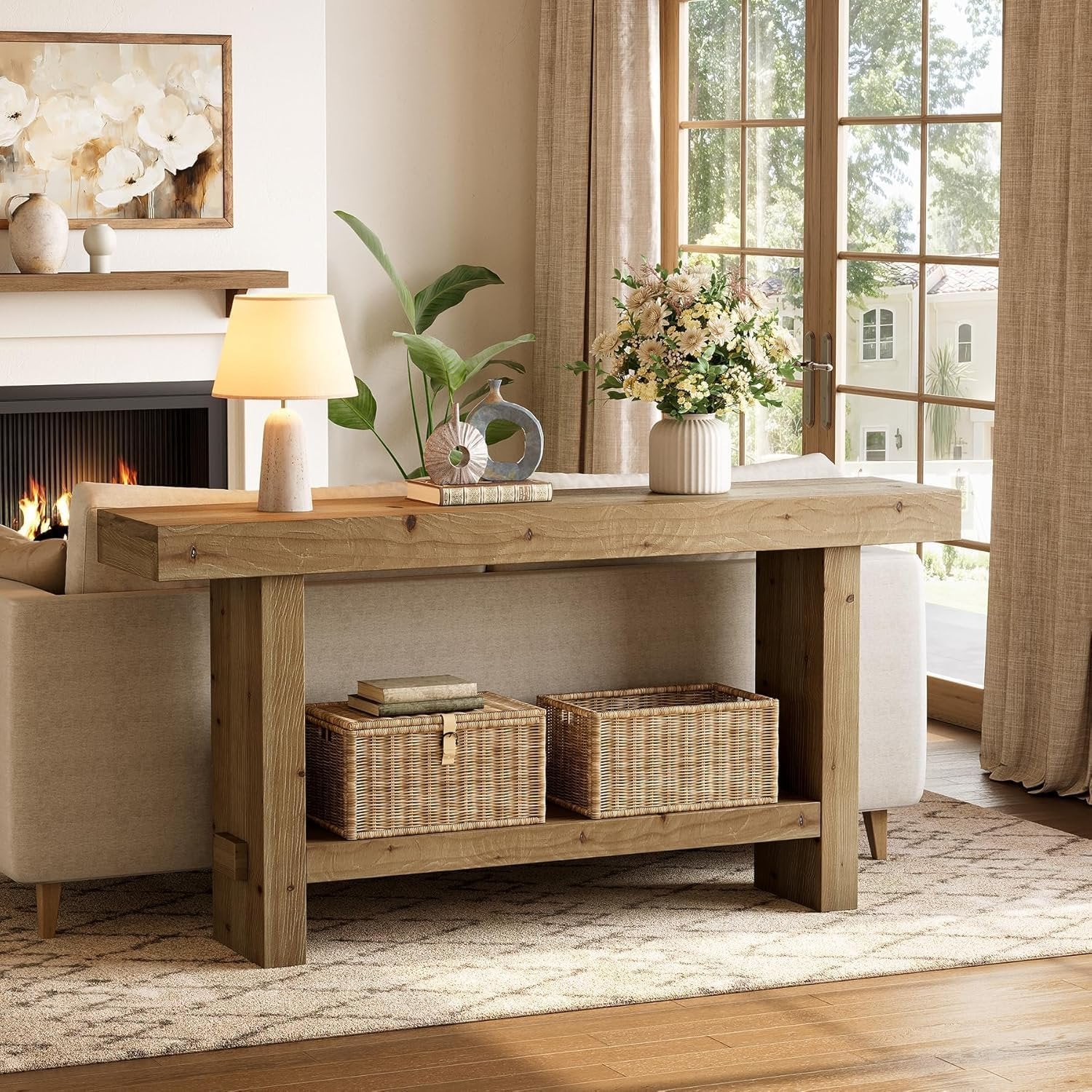 Tribesigns Mesa consola extralarga, Mesa de entrada con tablero de mesa ancho y base doble estable para salón