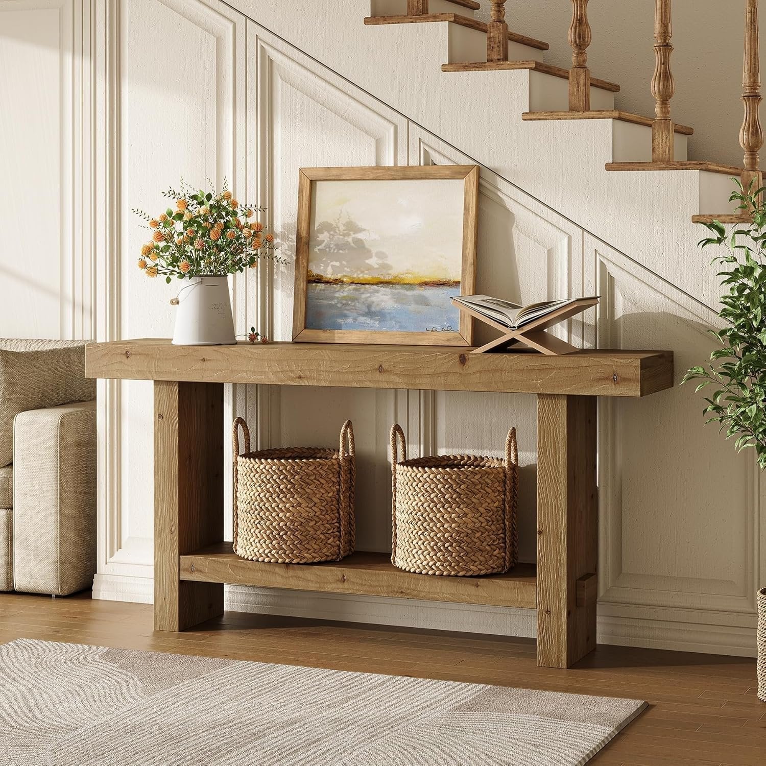 Tribesigns Mesa consola extralarga, Mesa de entrada con tablero de mesa ancho y base doble estable para salón