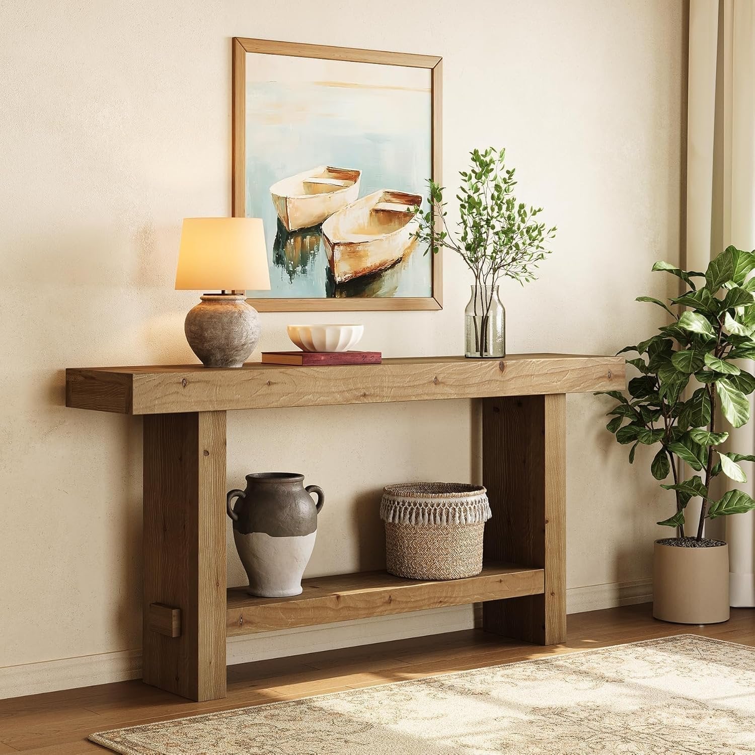 Tribesigns Mesa consola extralarga, Mesa de entrada con tablero de mesa ancho y base doble estable para salón