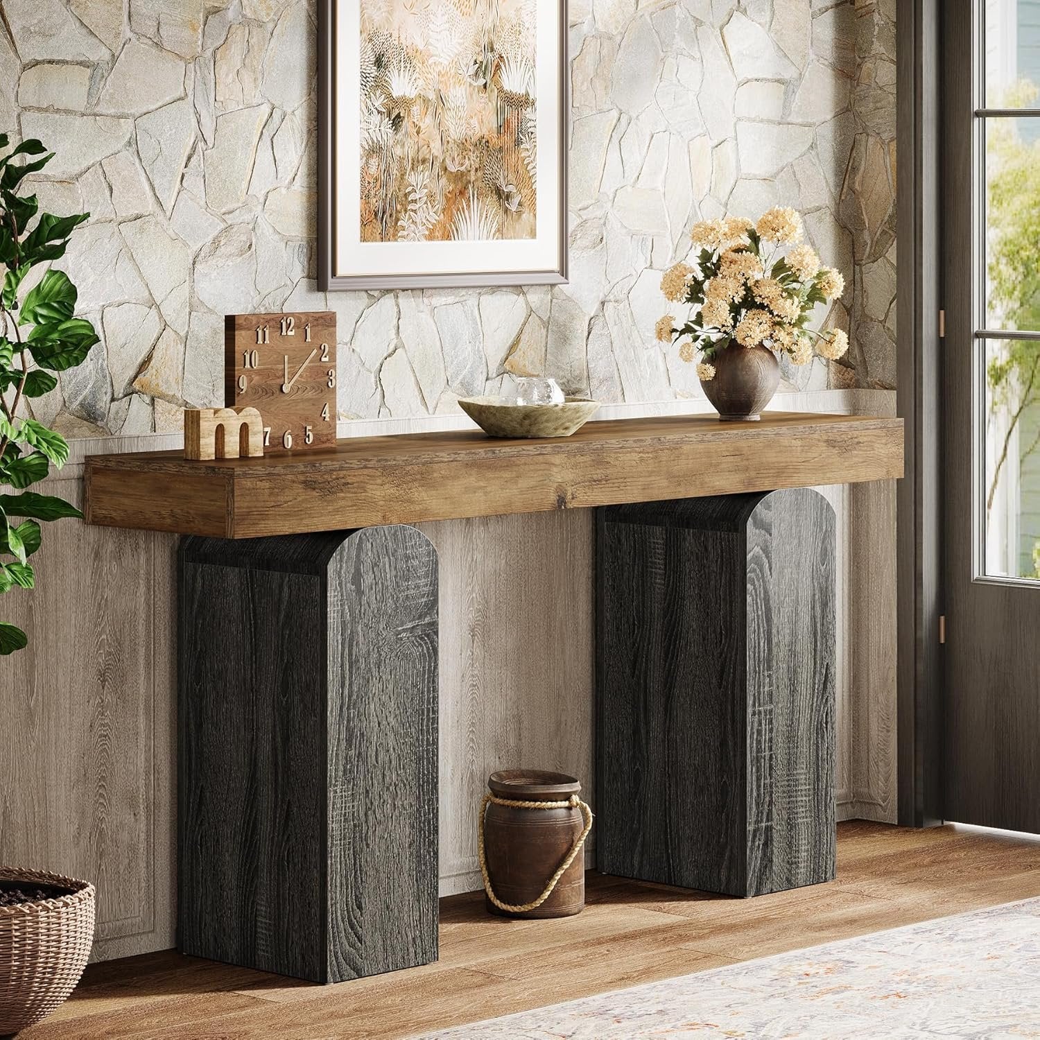 Tribesigns Mesa de recibidor de 160 cm de largo, Estilo rústico con dos patas curvas