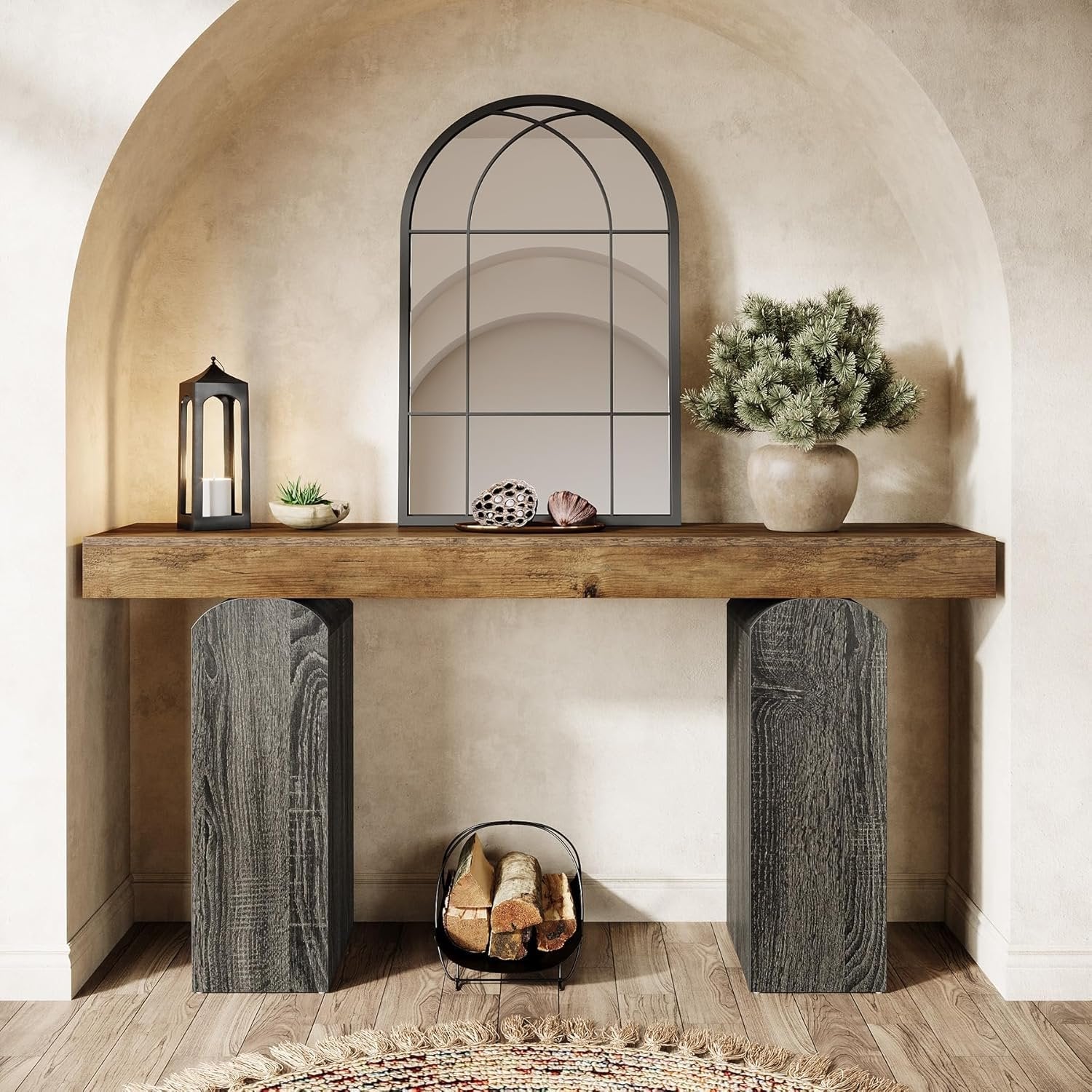 Tribesigns Mesa de recibidor de 160 cm de largo, Estilo rústico con dos patas curvas