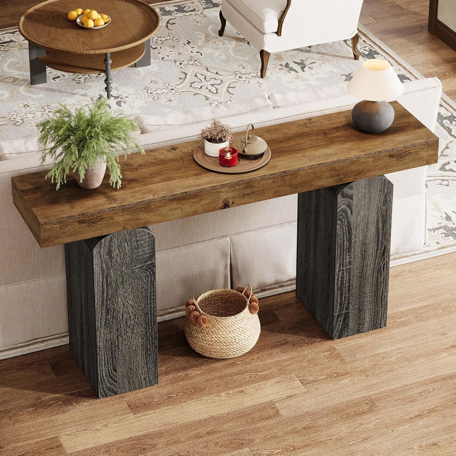 Tribesigns Mesa de recibidor de 160 cm de largo, Estilo rústico con dos patas curvas