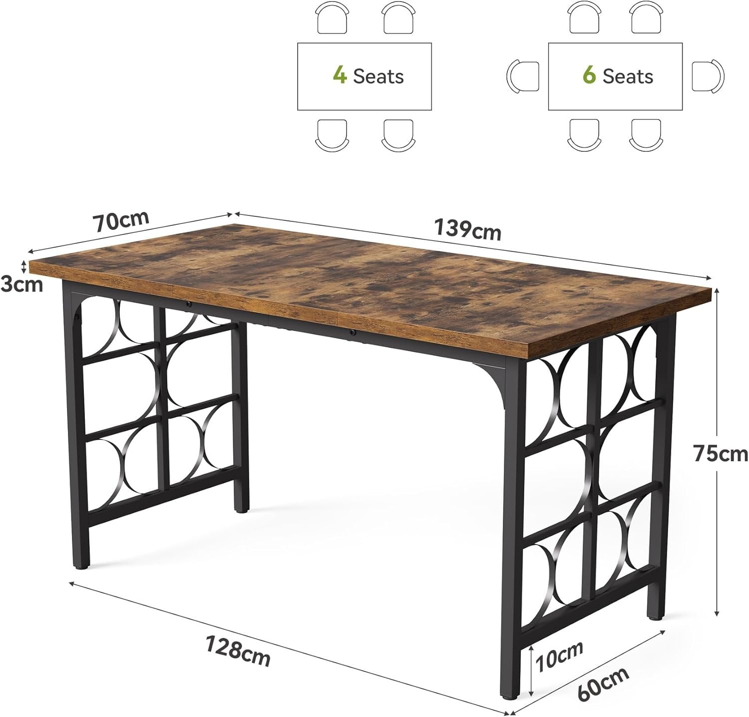 Tribesigns Mesa de Comedor rústica para 4 a 6 Personas 139 cm Rectangular de Madera