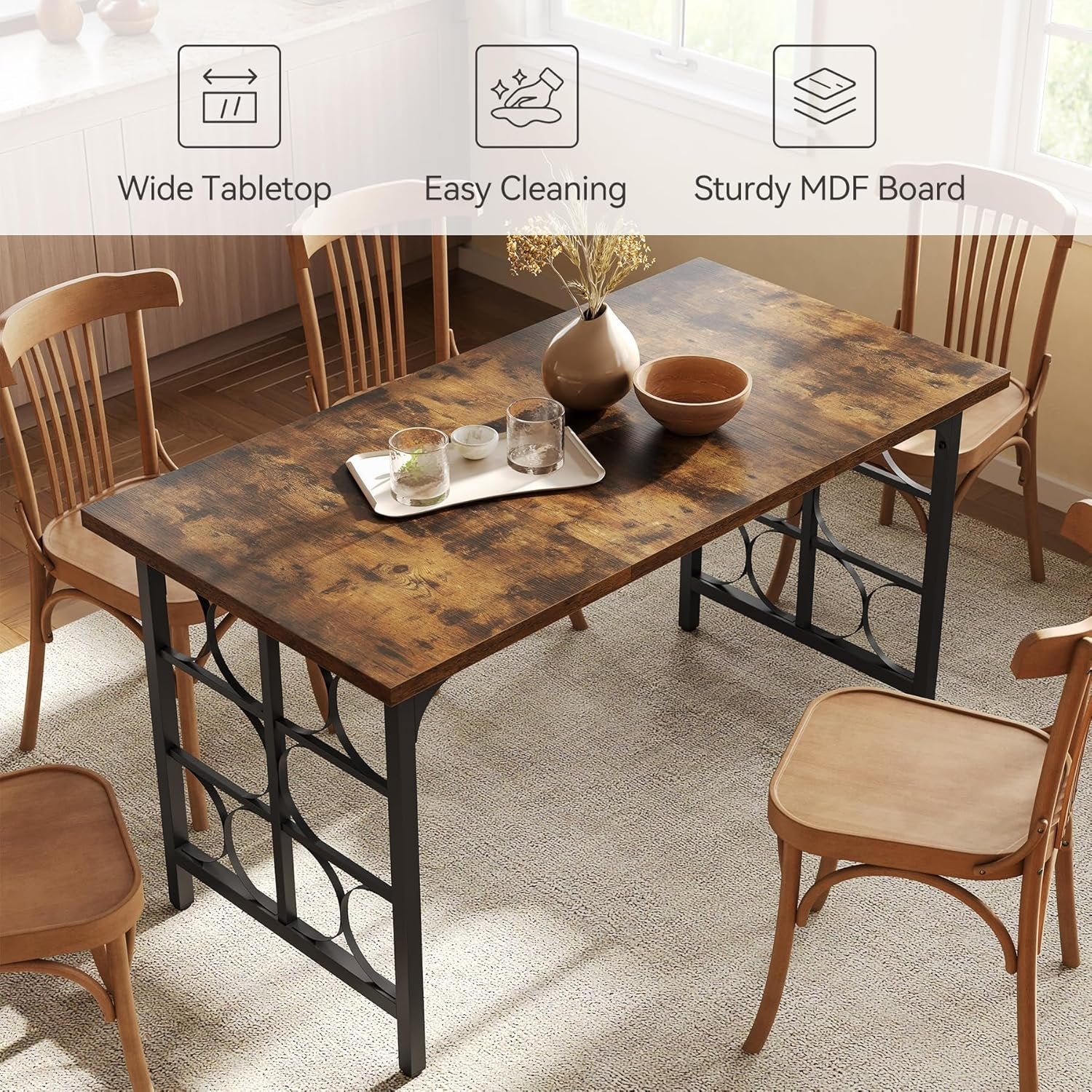 Tribesigns Mesa de Comedor rústica para 4 a 6 Personas 139 cm Rectangular de Madera