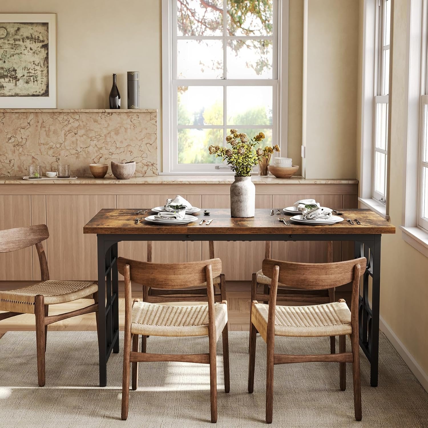Tribesigns Mesa de Comedor rústica para 4 a 6 Personas 139 cm Rectangular de Madera