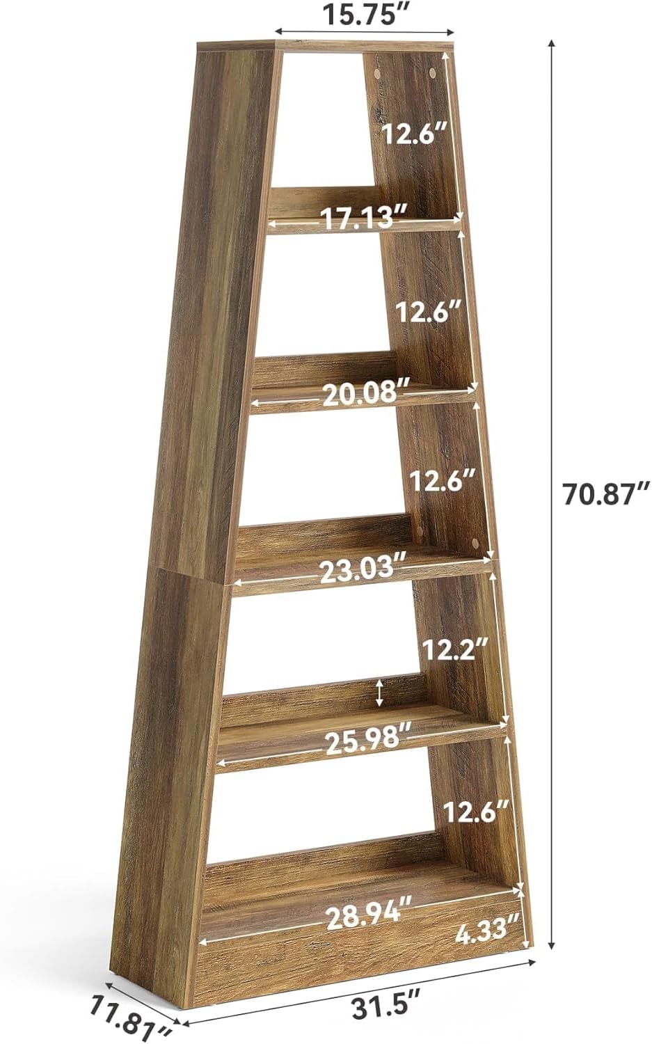 Tribesigns Librería de 6 niveles de madera con acabado cálido de madera Umbra para salón