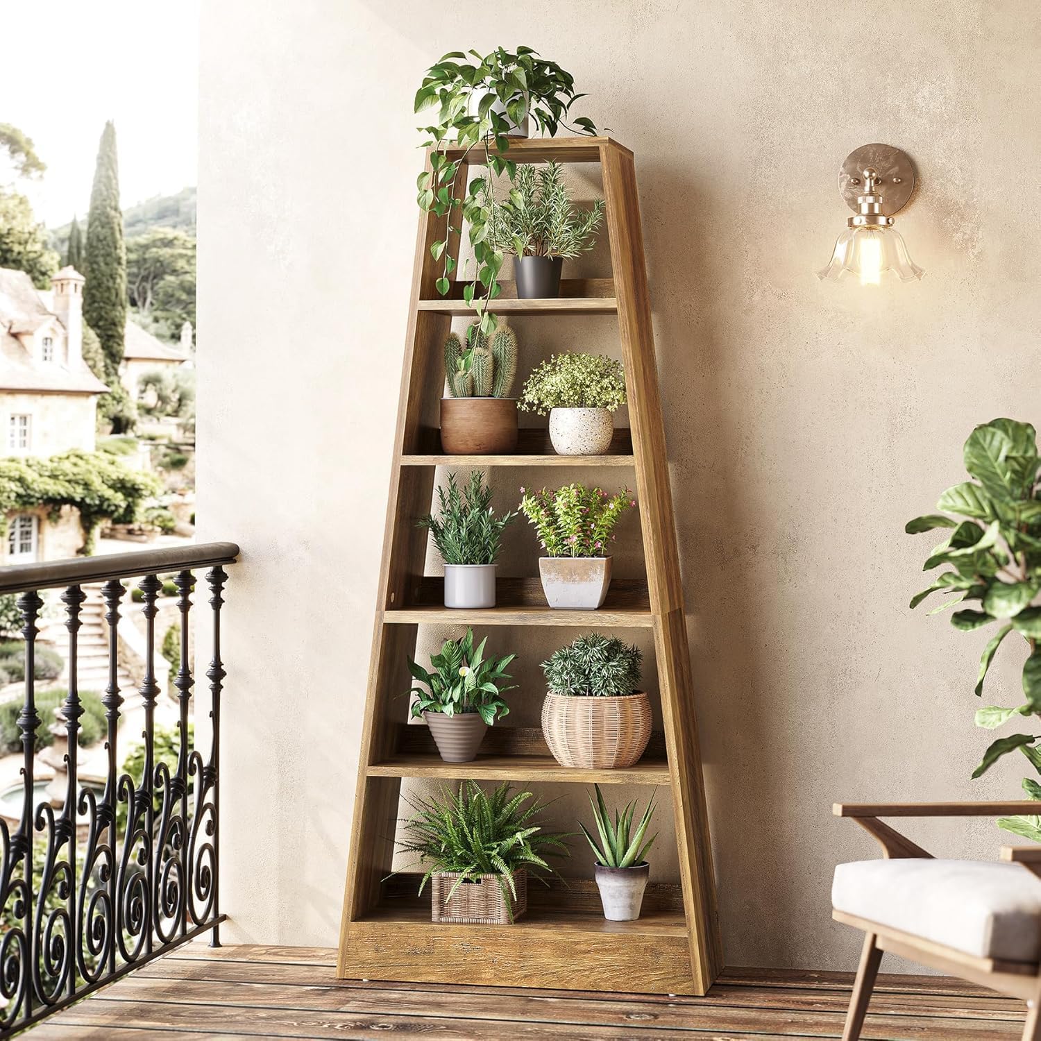 Tribesigns Librería de 6 niveles de madera con acabado cálido de madera Umbra para salón