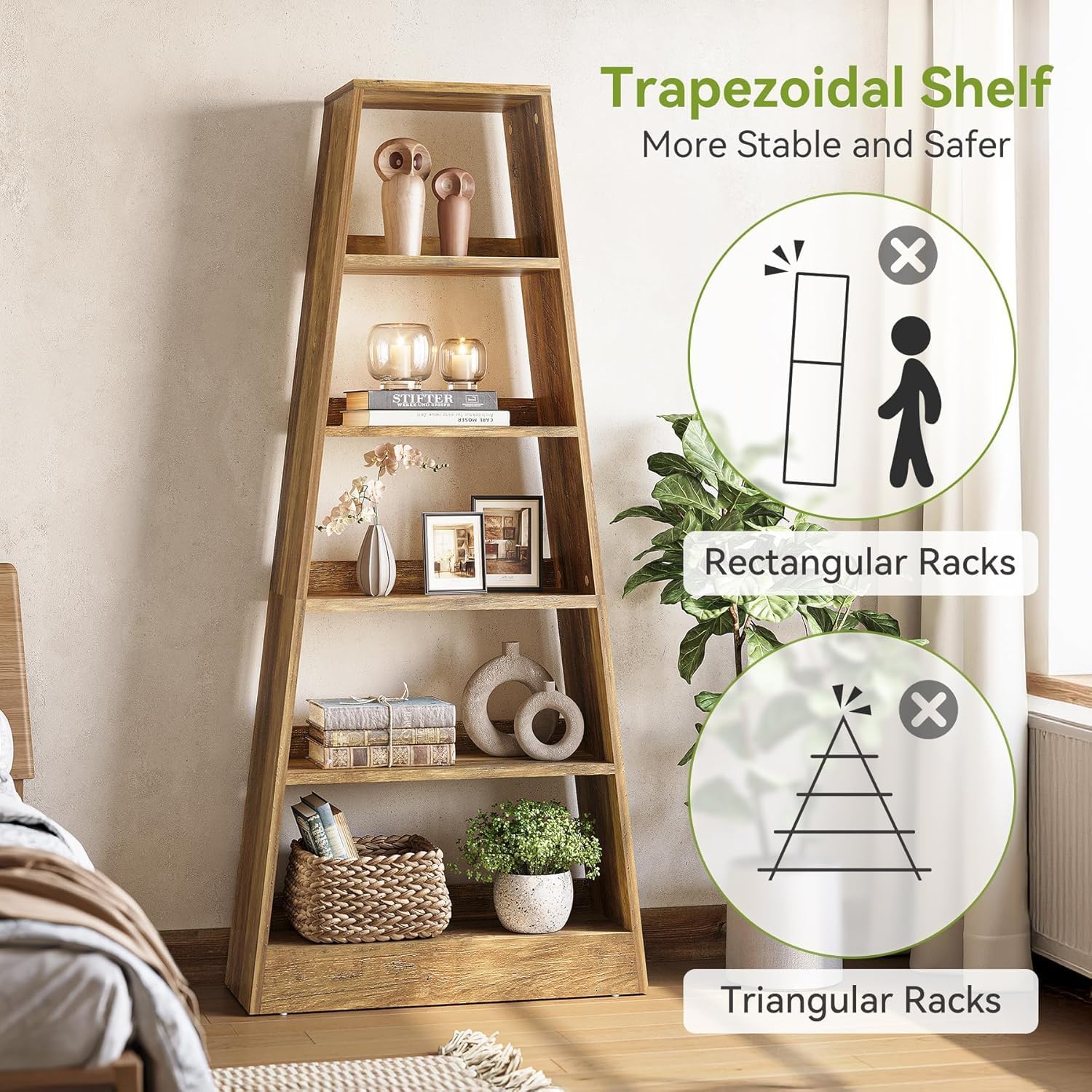 Tribesigns Librería de 6 niveles de madera con acabado cálido de madera Umbra para salón