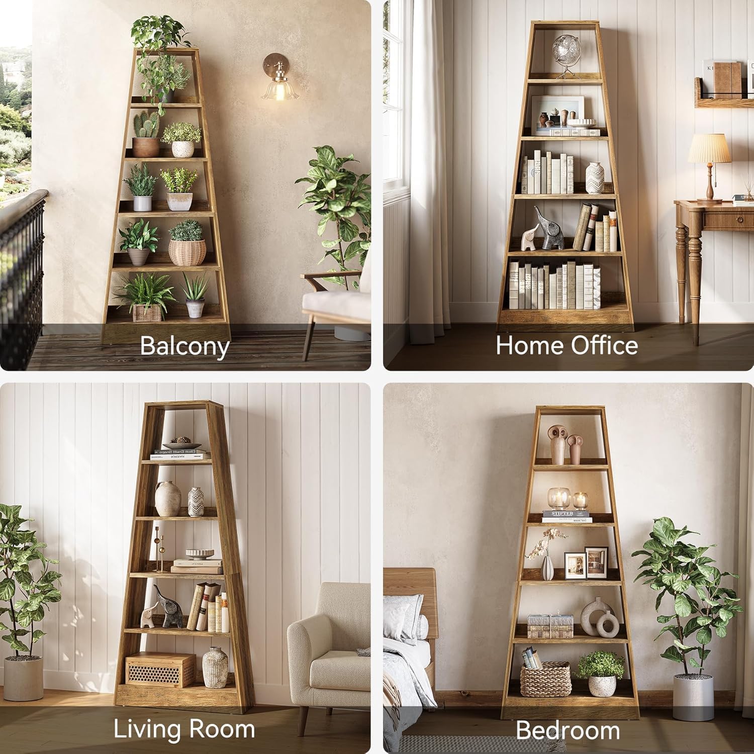 Tribesigns Librería de 6 niveles de madera con acabado cálido de madera Umbra para salón