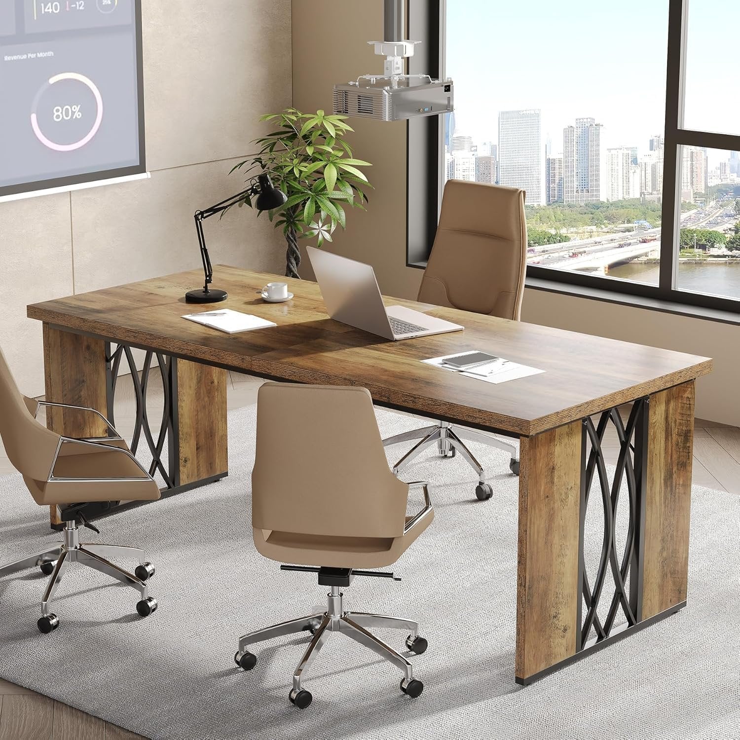 Tribesigns Escritorio para computadora, Mesa de conferencias doble y larga para el hogar y la oficina