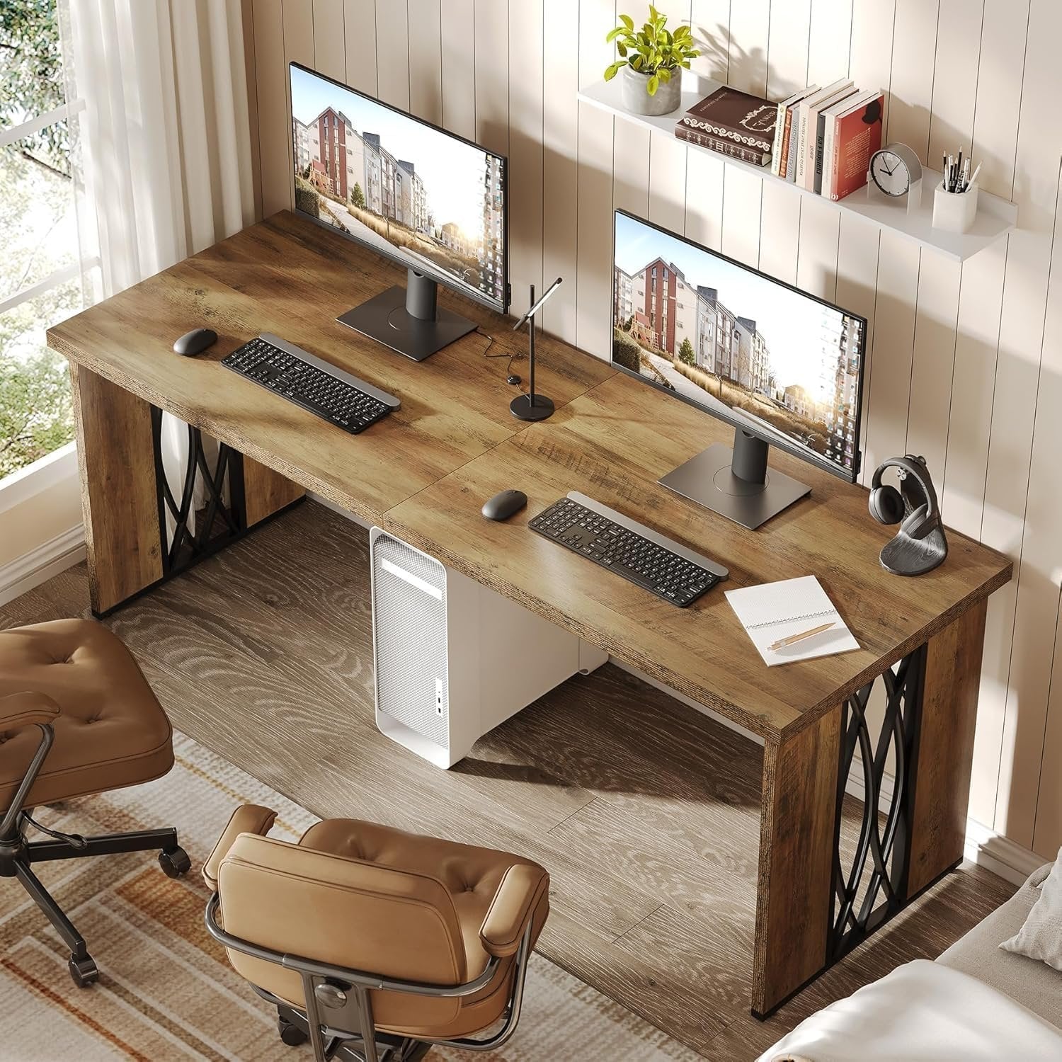 Tribesigns Escritorio para computadora, Mesa de conferencias doble y larga para el hogar y la oficina
