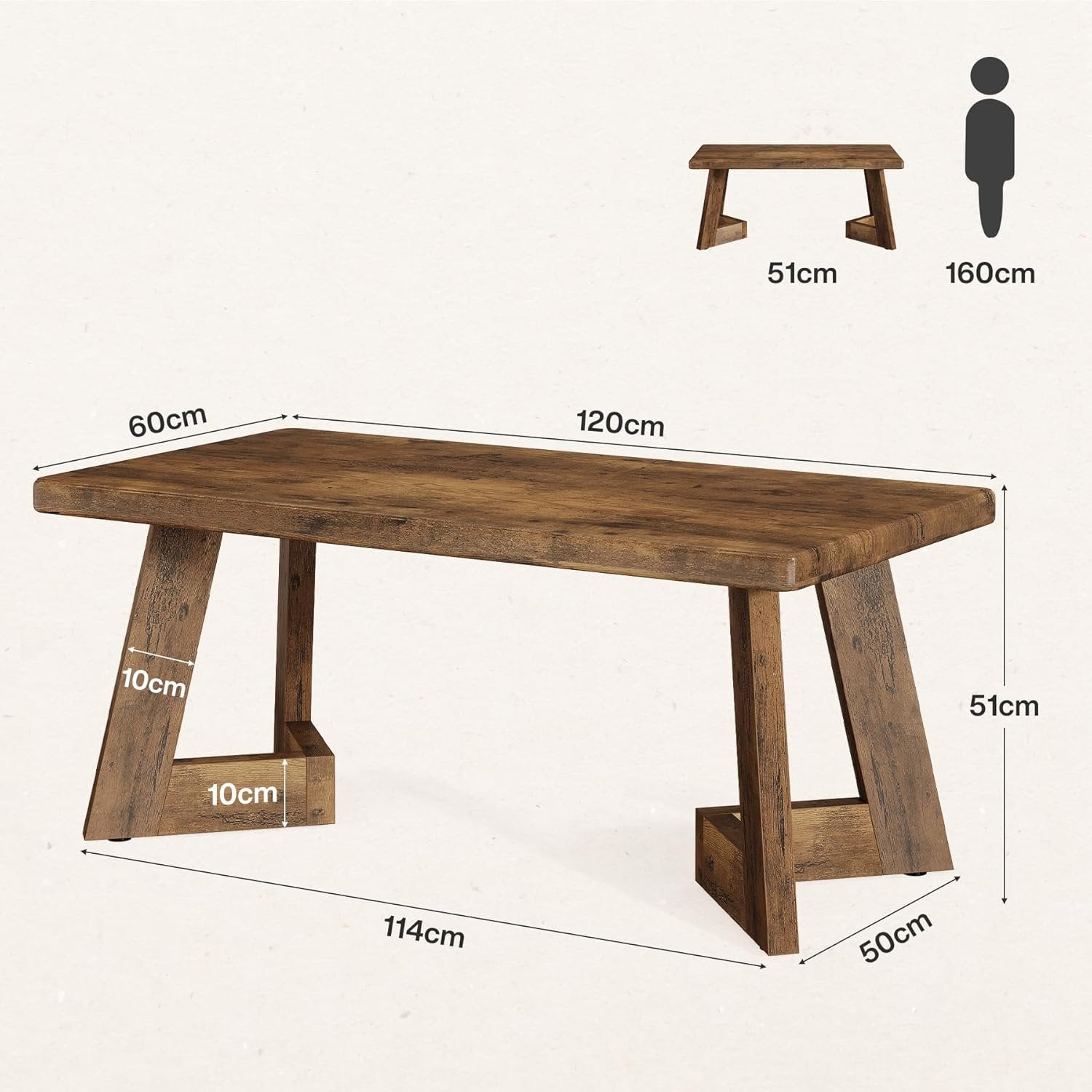 Tribesigns Mesa de salón de estilo rústico, Mesa de centro marrón con patas en forma de V