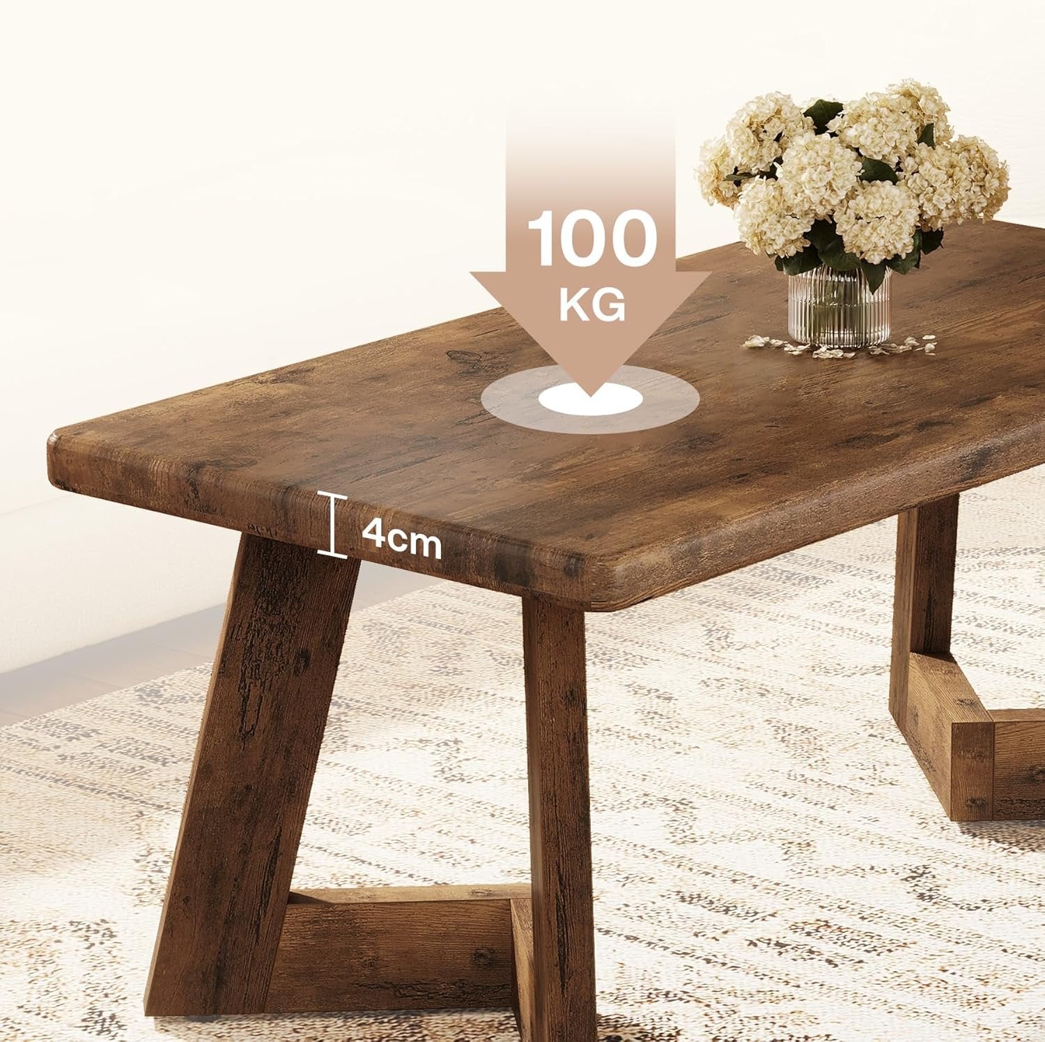 Tribesigns Mesa de salón de estilo rústico, Mesa de centro marrón con patas en forma de V
