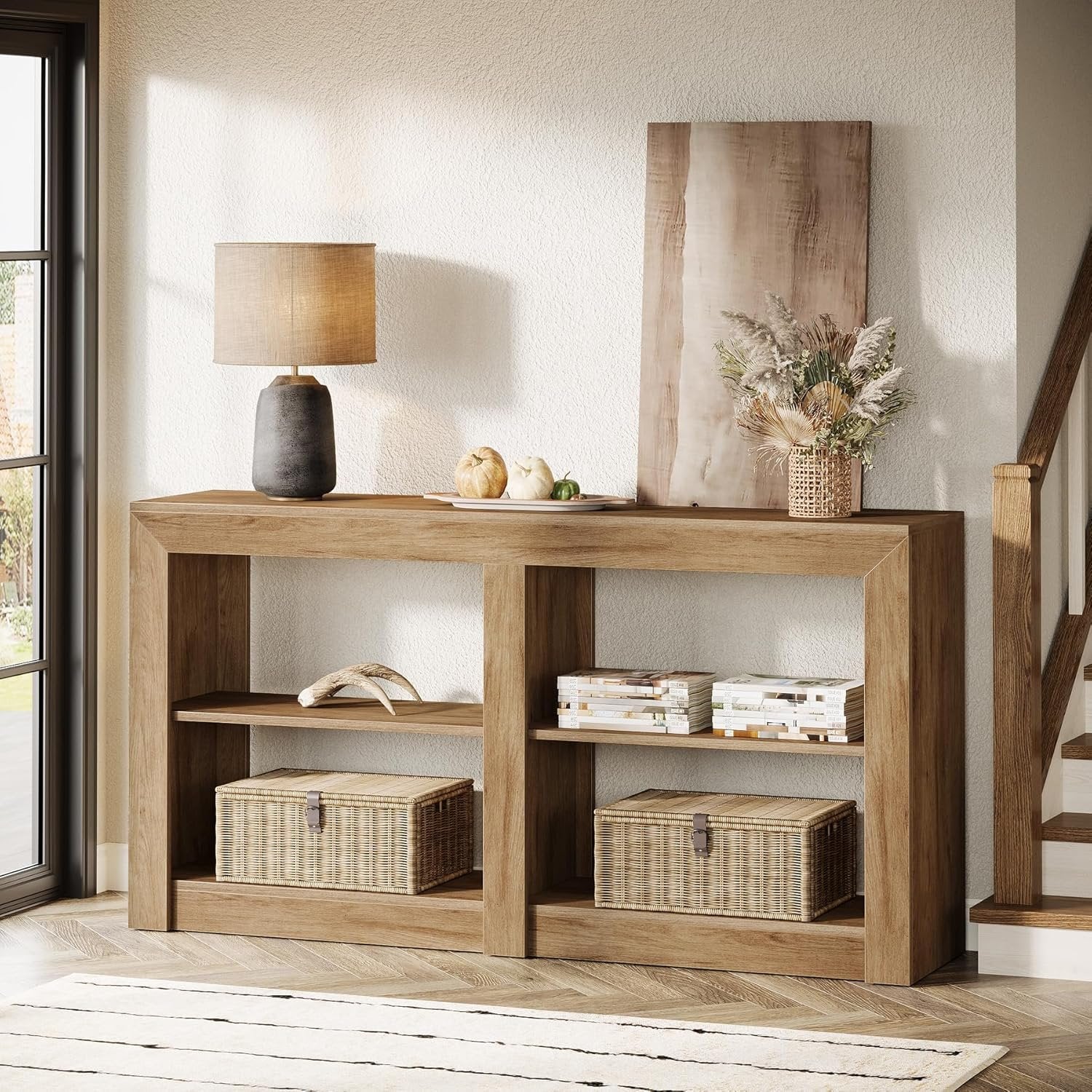 Tribesigns Consola de estilo rústico de 90 cm, Mesa de recibidor con aspecto de roble para recibidor y salón