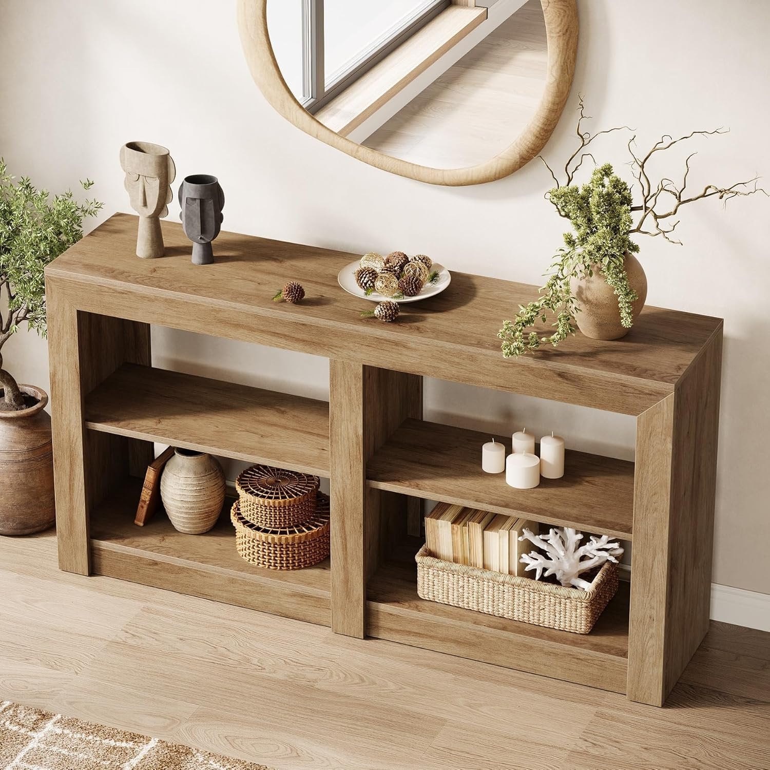 Tribesigns Consola de estilo rústico de 90 cm, Mesa de recibidor con aspecto de roble para recibidor y salón