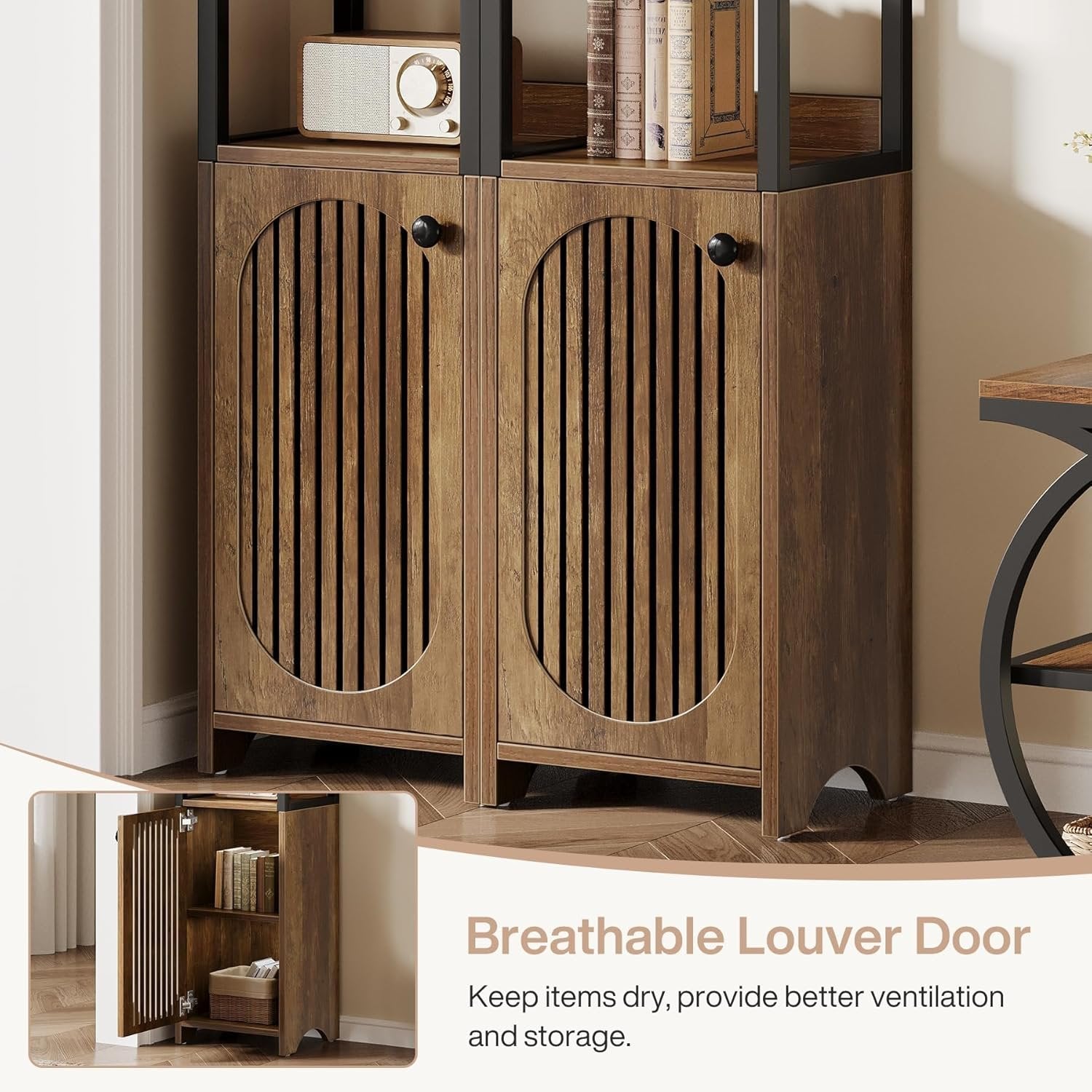 Tribesigns Librería de 6 niveles 180 cm de alto, Librería estrecha con puerta de persiana