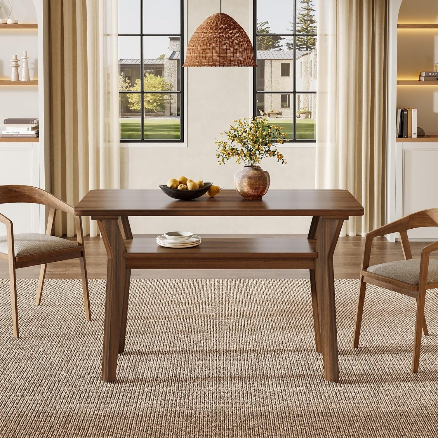 Tribesigns Mesa de Comedor 120 cm para 4 Personas, Mesa de Cocina Rectangular con 2 Estantes de Almacenamiento