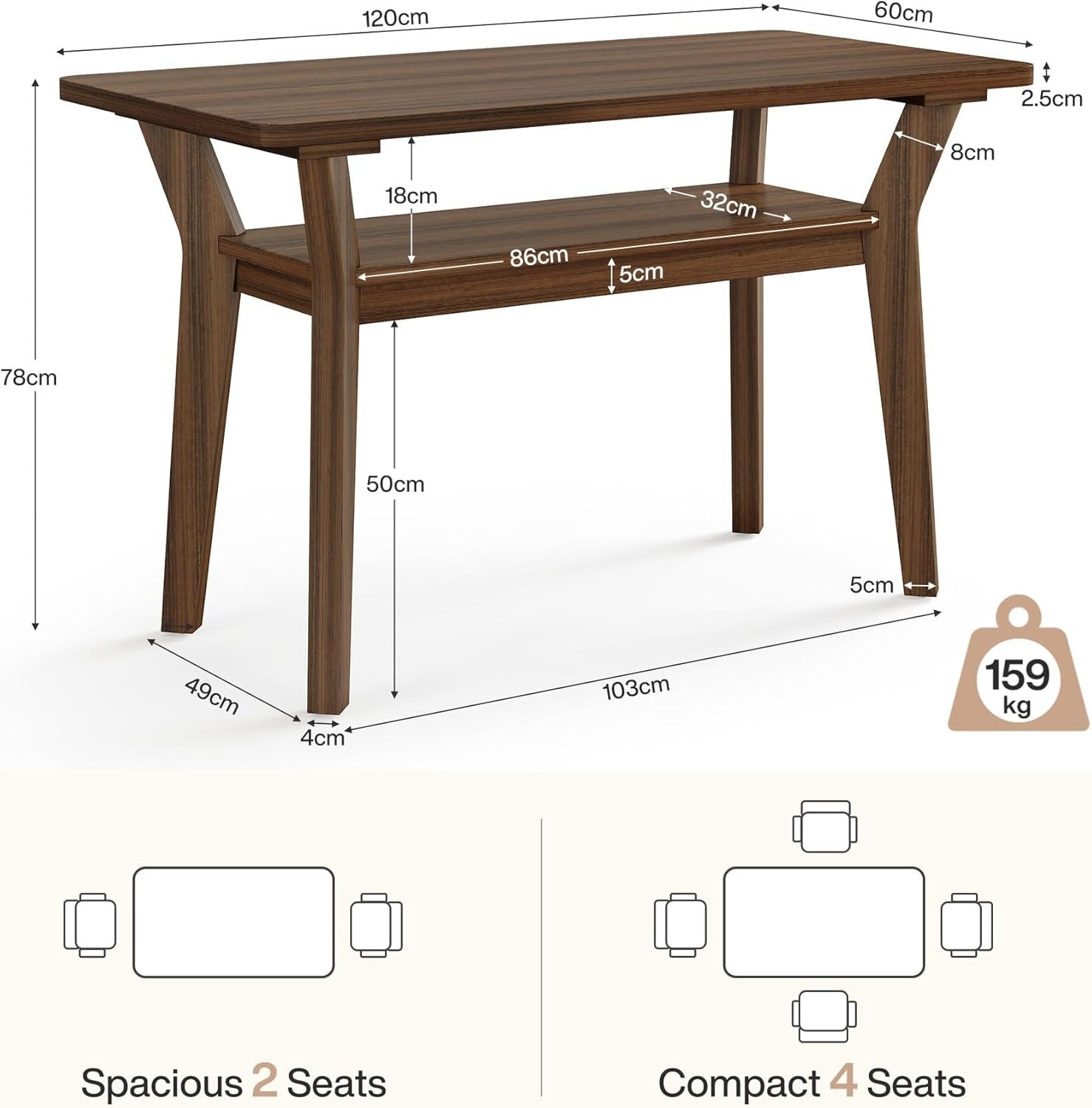Tribesigns Mesa de Comedor 120 cm para 4 Personas, Mesa de Cocina Rectangular con 2 Estantes de Almacenamiento