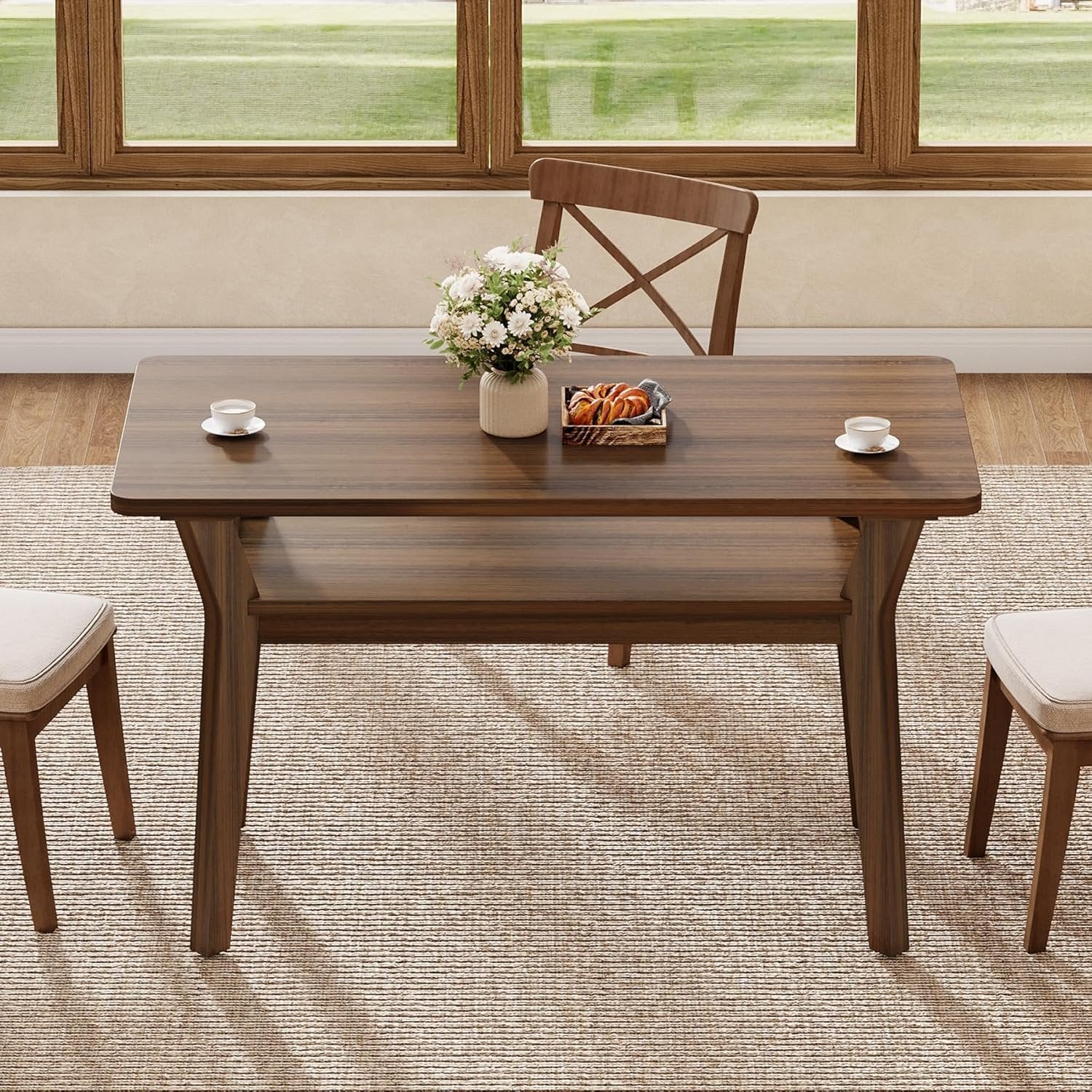 Tribesigns Mesa de Comedor 120 cm para 4 Personas, Mesa de Cocina Rectangular con 2 Estantes de Almacenamiento