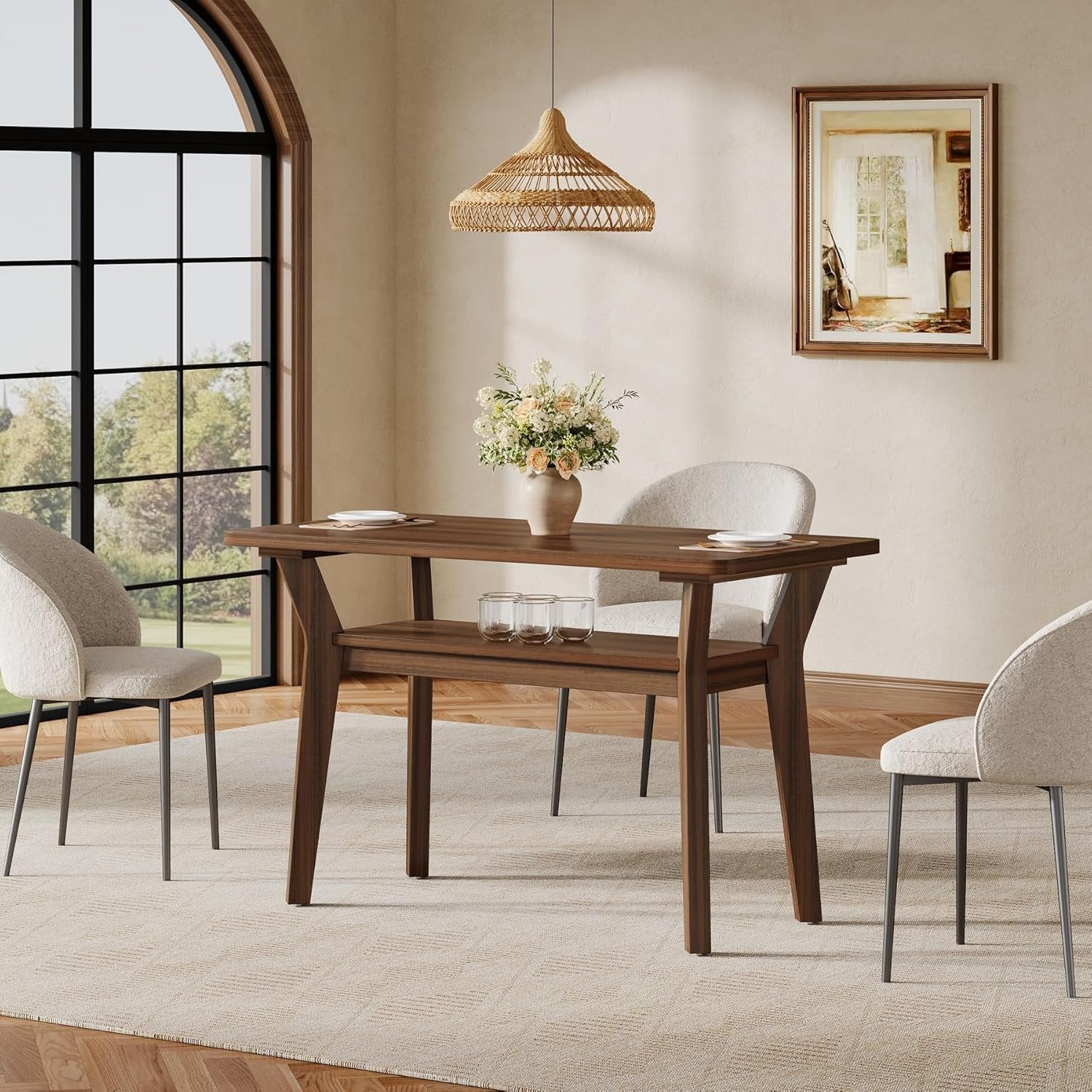 Tribesigns Mesa de Comedor 120 cm para 4 Personas, Mesa de Cocina Rectangular con 2 Estantes de Almacenamiento