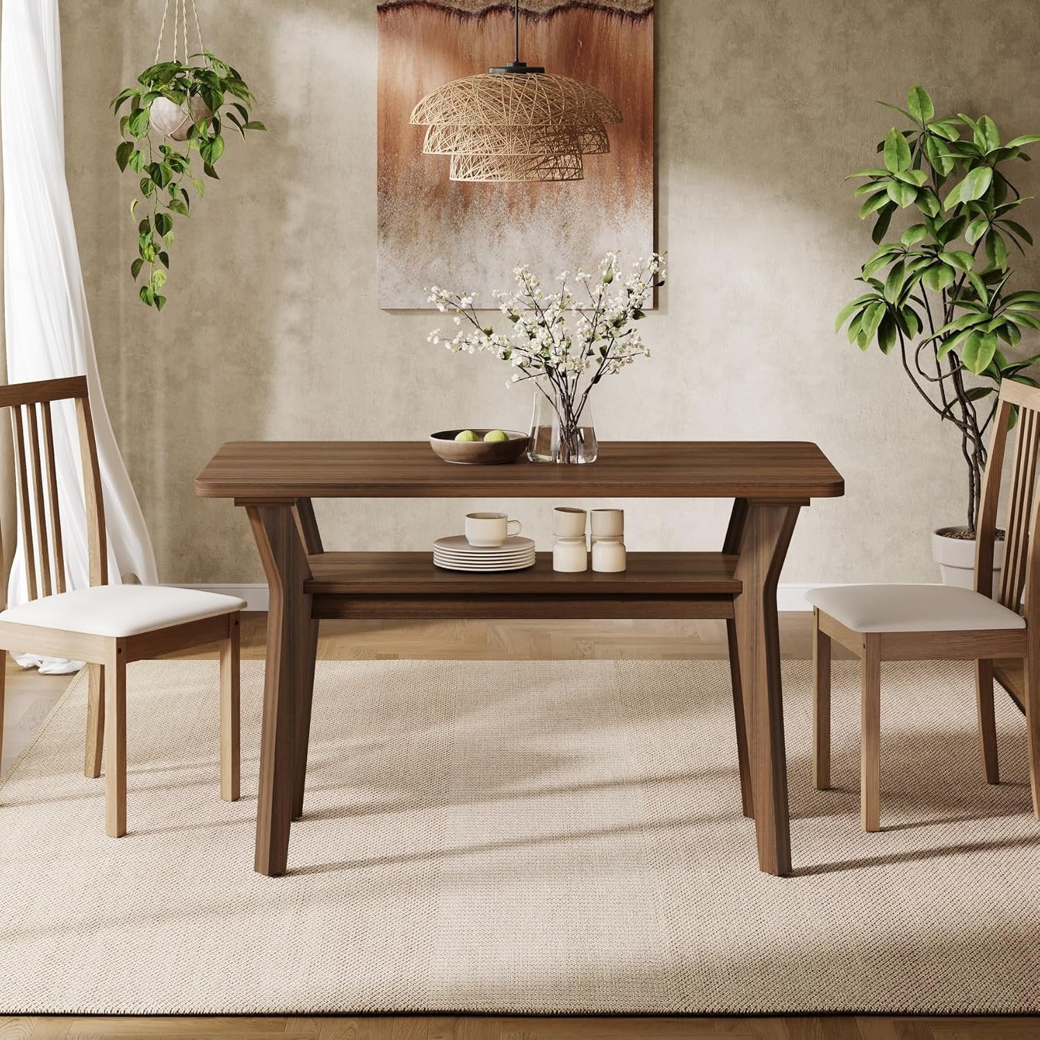 Tribesigns Mesa de Comedor 120 cm para 4 Personas, Mesa de Cocina Rectangular con 2 Estantes de Almacenamiento