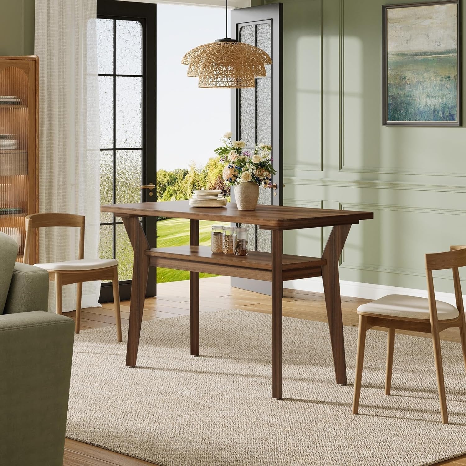 Tribesigns Mesa de Comedor 120 cm para 4 Personas, Mesa de Cocina Rectangular con 2 Estantes de Almacenamiento