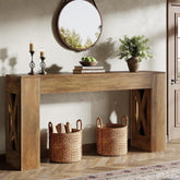 Tribesigns Consola de estilo rústico de 160 cm, Mesa de recibidor estrecha con 2 cajones y diseño de patas en X 3