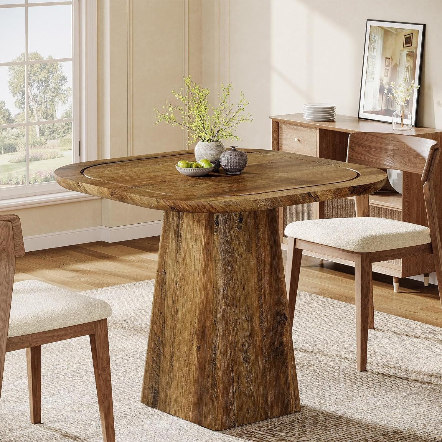 Tribesigns Mesa de comedor redonda para 4 personas 80 cm, Mesa de comedor rústica