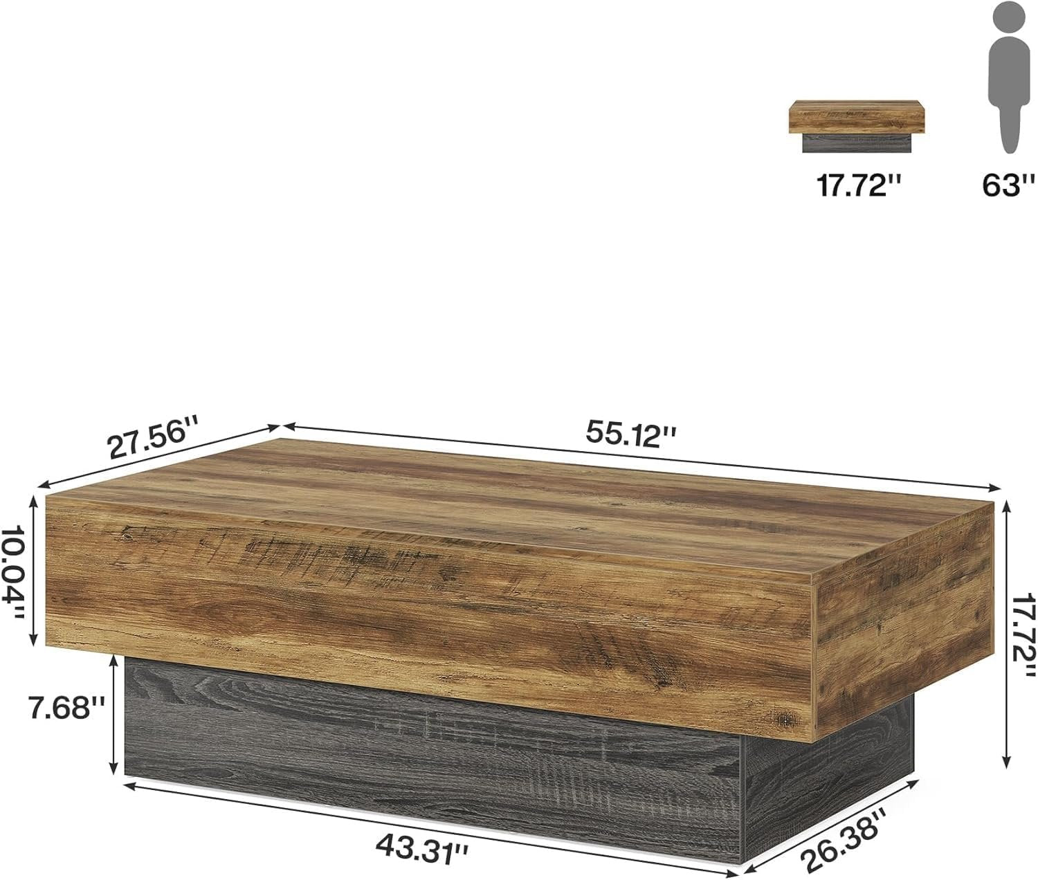 Tribesigns Mesa de centro de madera rústica de 140 cm rectangular, Mesa de té grande con estructura gris