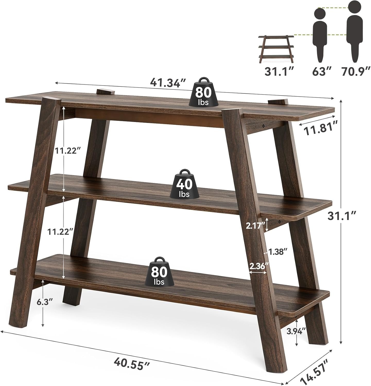 Tribesigns Mesa Consola 105 x 37 x 80 cm, Mesa de Entrada rústica de 105 cm con estantes de 3 Niveles