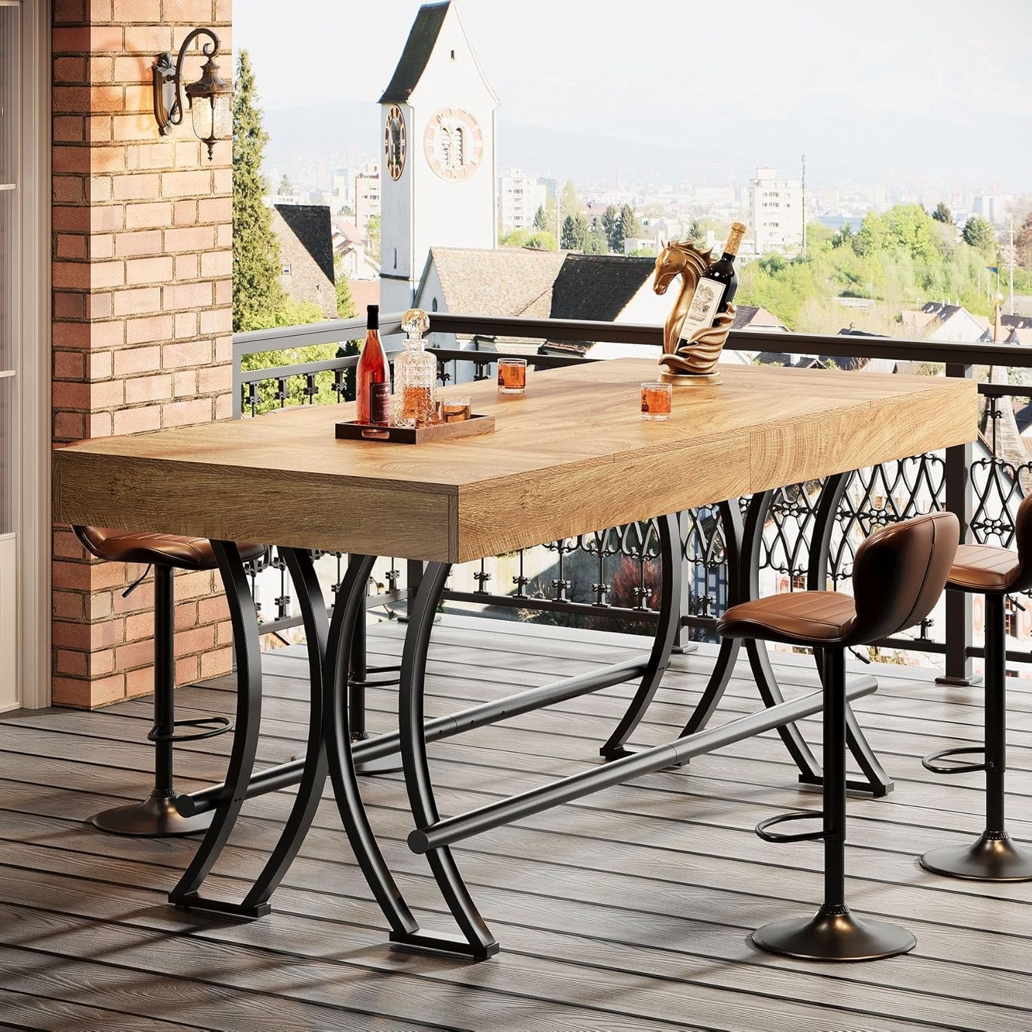 Tribesigns Mesa de bar y pub de 160 cm de altura con reposapiés de metal, Mesa de comedor rectangular