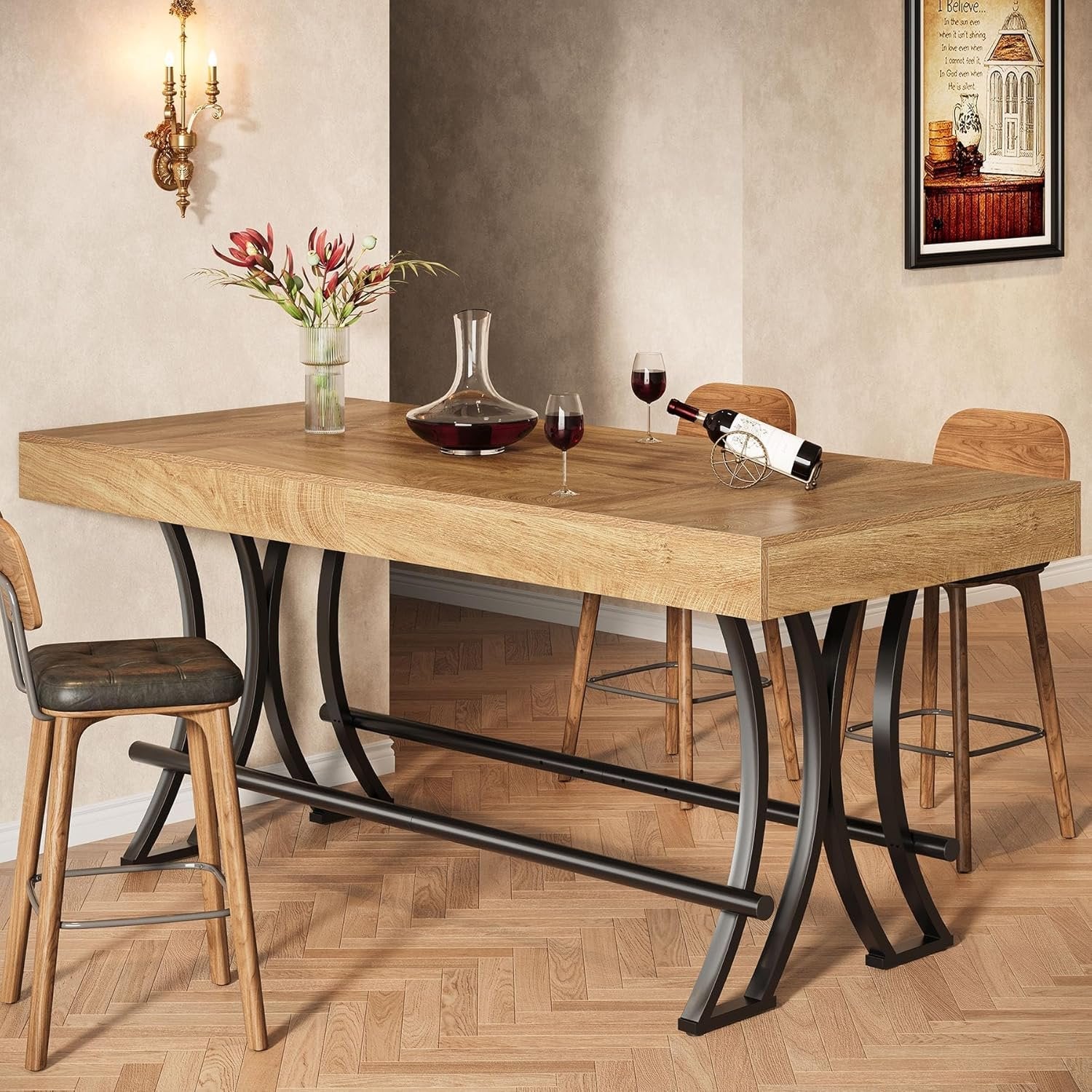 Tribesigns Mesa de bar y pub de 160 cm de altura con reposapiés de metal, Mesa de comedor rectangular
