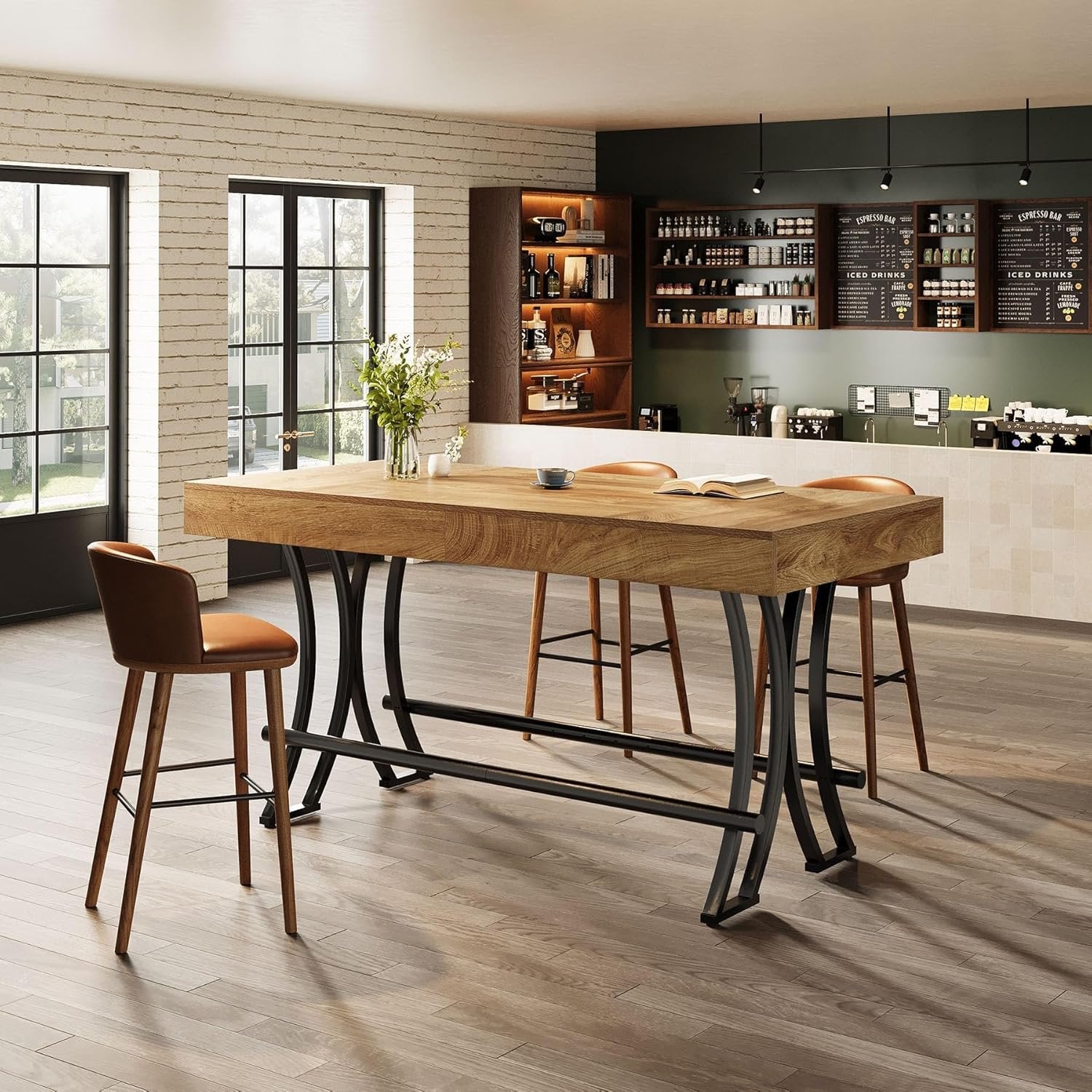 Tribesigns Mesa de bar y pub de 160 cm de altura con reposapiés de metal, Mesa de comedor rectangular