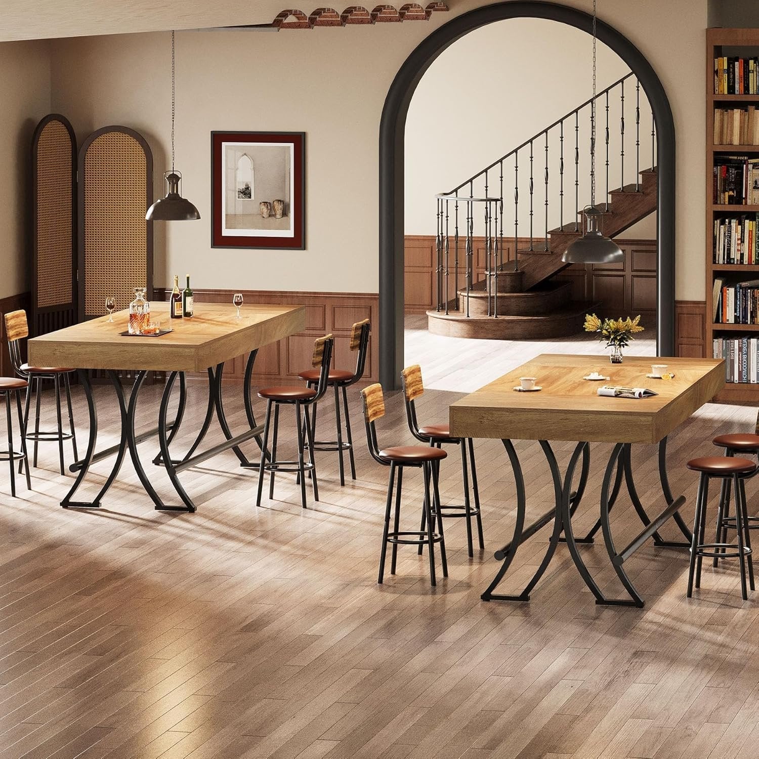 Tribesigns Mesa de bar y pub de 160 cm de altura con reposapiés de metal, Mesa de comedor rectangular