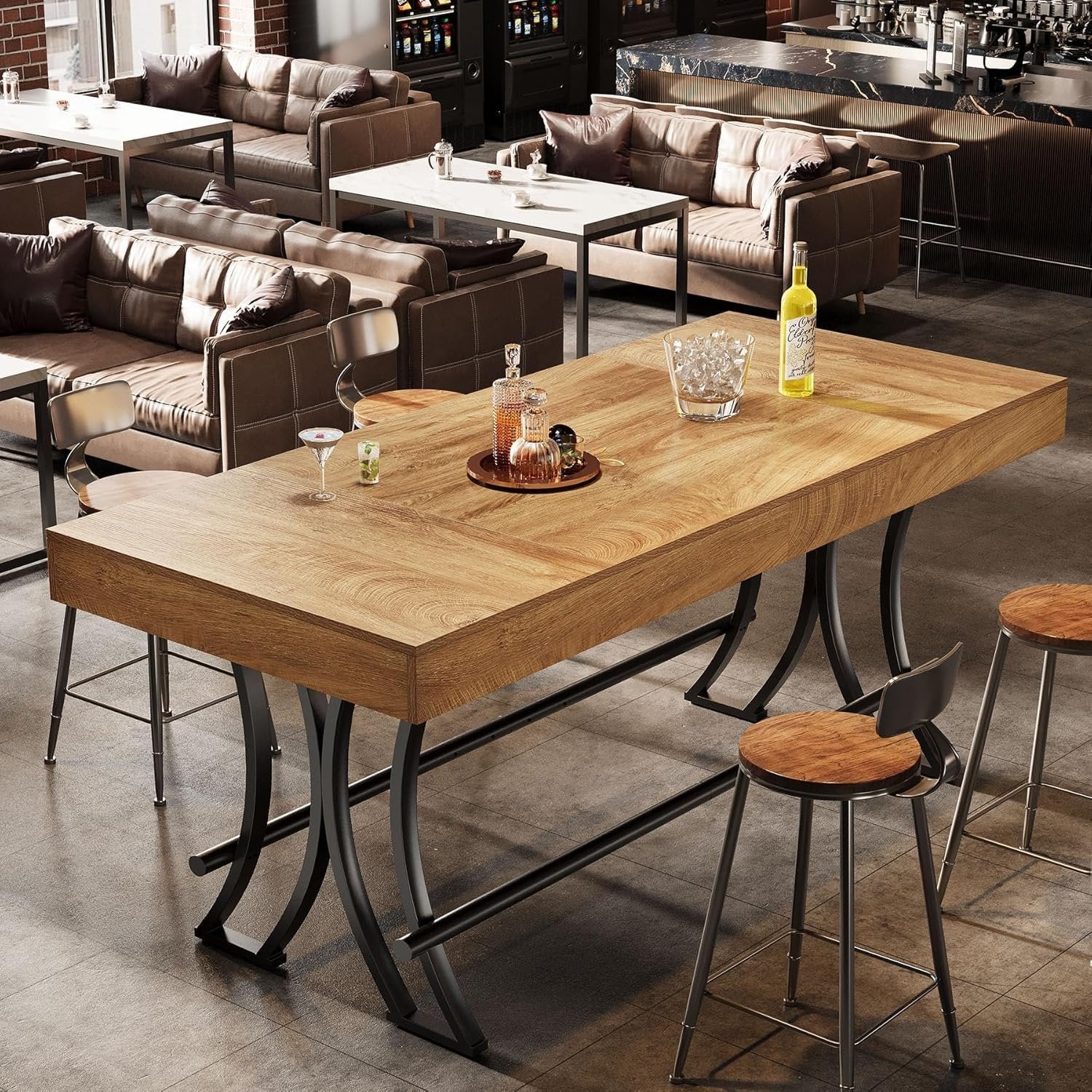 Tribesigns Mesa de bar y pub de 160 cm de altura con reposapiés de metal, Mesa de comedor rectangular