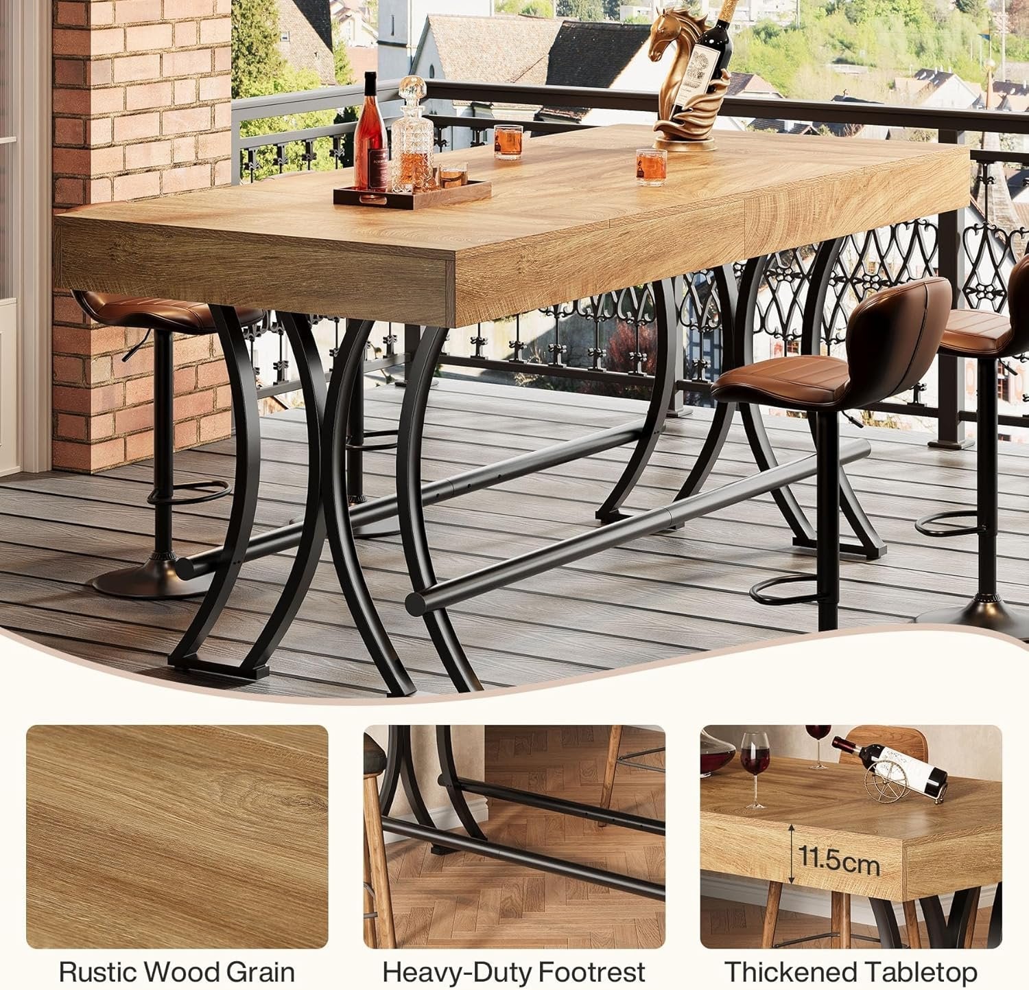 Tribesigns Mesa de bar y pub de 160 cm de altura con reposapiés de metal, Mesa de comedor rectangular