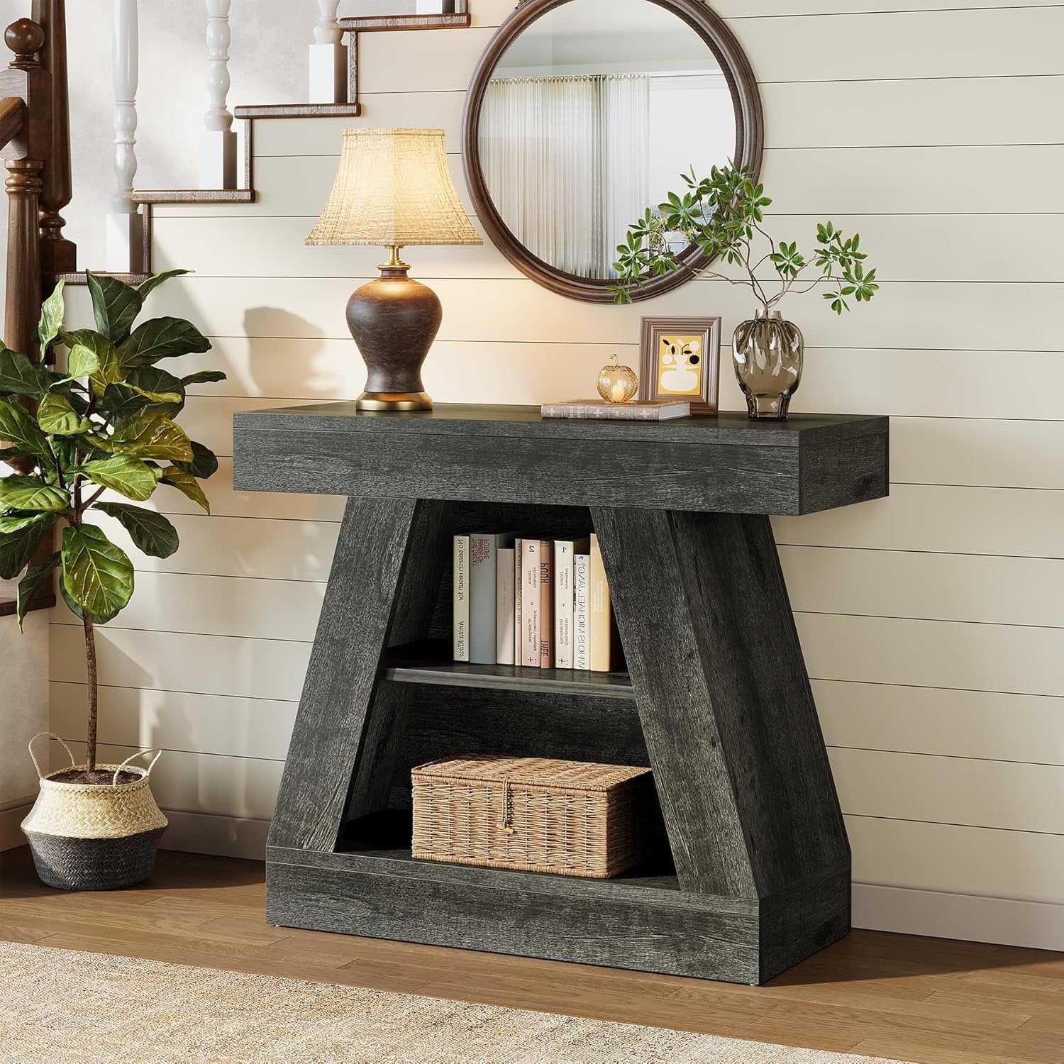 Tribesigns Mesa consola de 68 cm de estilo rústico para entrada, Mesa de sofá moderna de 3 niveles