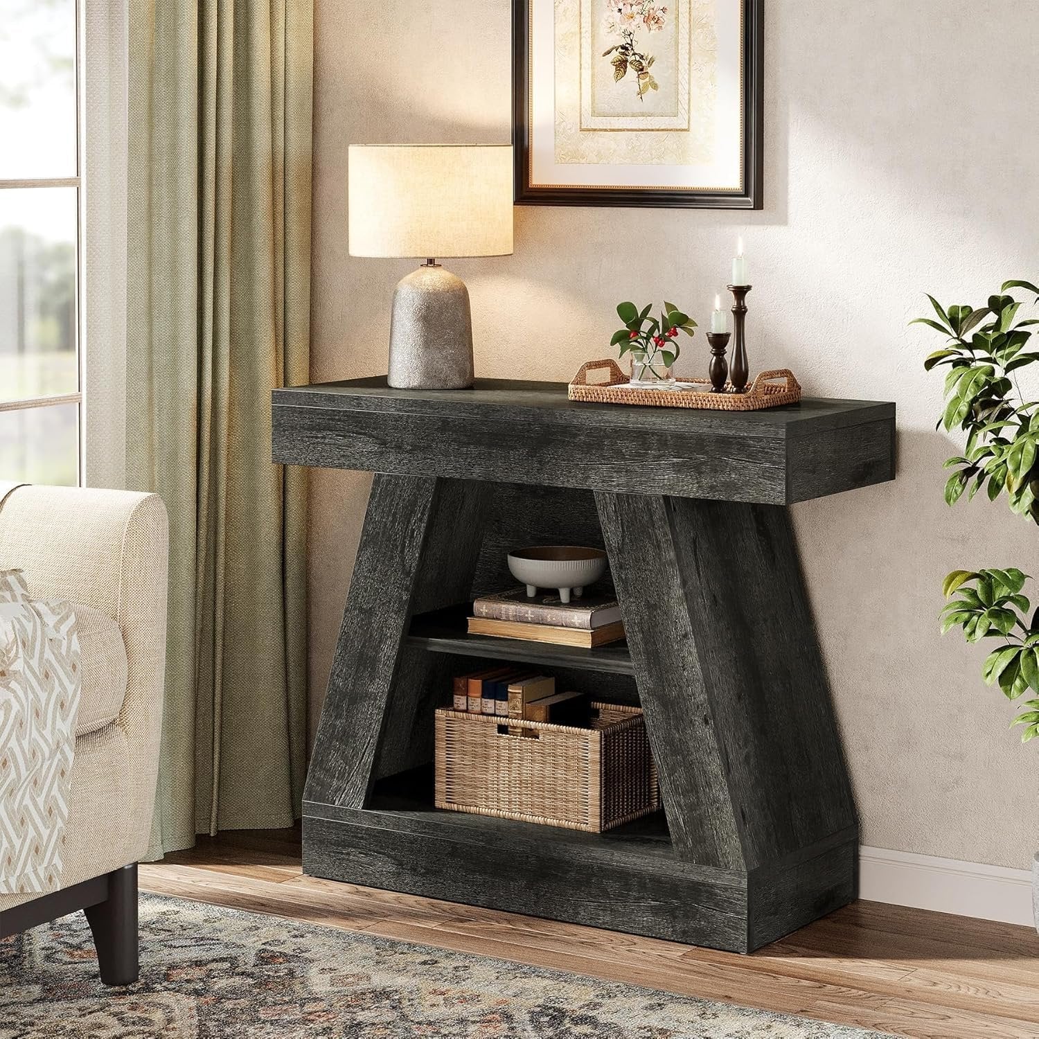 Tribesigns Mesa consola de 68 cm de estilo rústico para entrada, Mesa de sofá moderna de 3 niveles