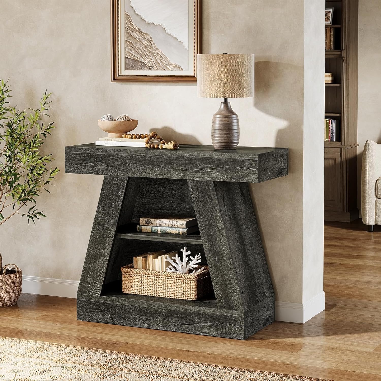 Tribesigns Mesa consola de 68 cm de estilo rústico para entrada, Mesa de sofá moderna de 3 niveles