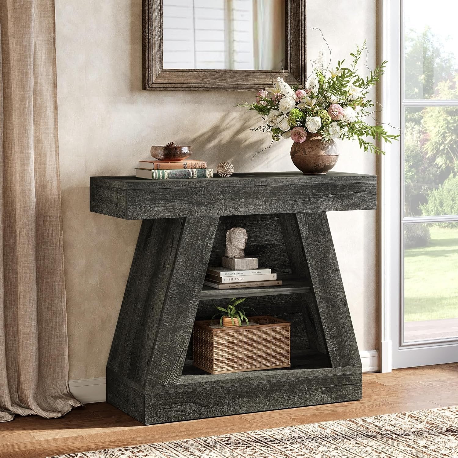 Tribesigns Mesa consola de 68 cm de estilo rústico para entrada, Mesa de sofá moderna de 3 niveles
