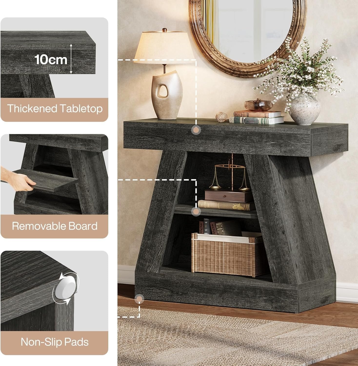 Tribesigns Mesa consola de 68 cm de estilo rústico para entrada, Mesa de sofá moderna de 3 niveles