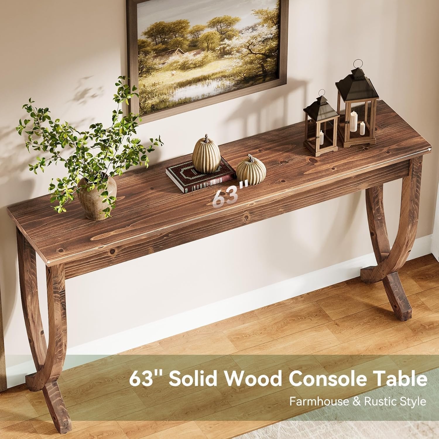 TRIBEWOOD Consola de madera maciza de 160 cm, Mesa de entrada rústica Mesa de sofá larga