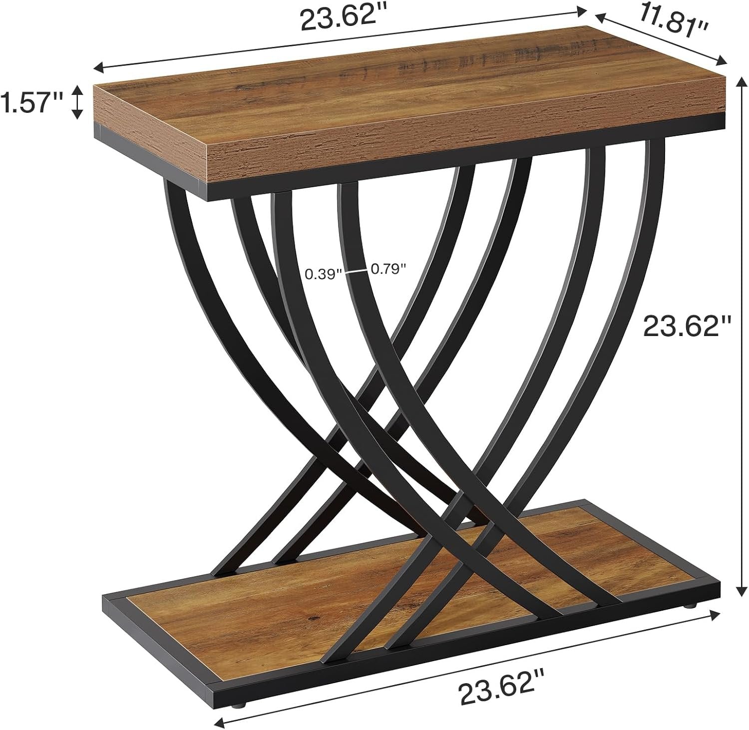 Tribesigns Juego de mesa auxiliar de 60 cm, Mesita de noche industrial de 2 niveles en marrón rústico